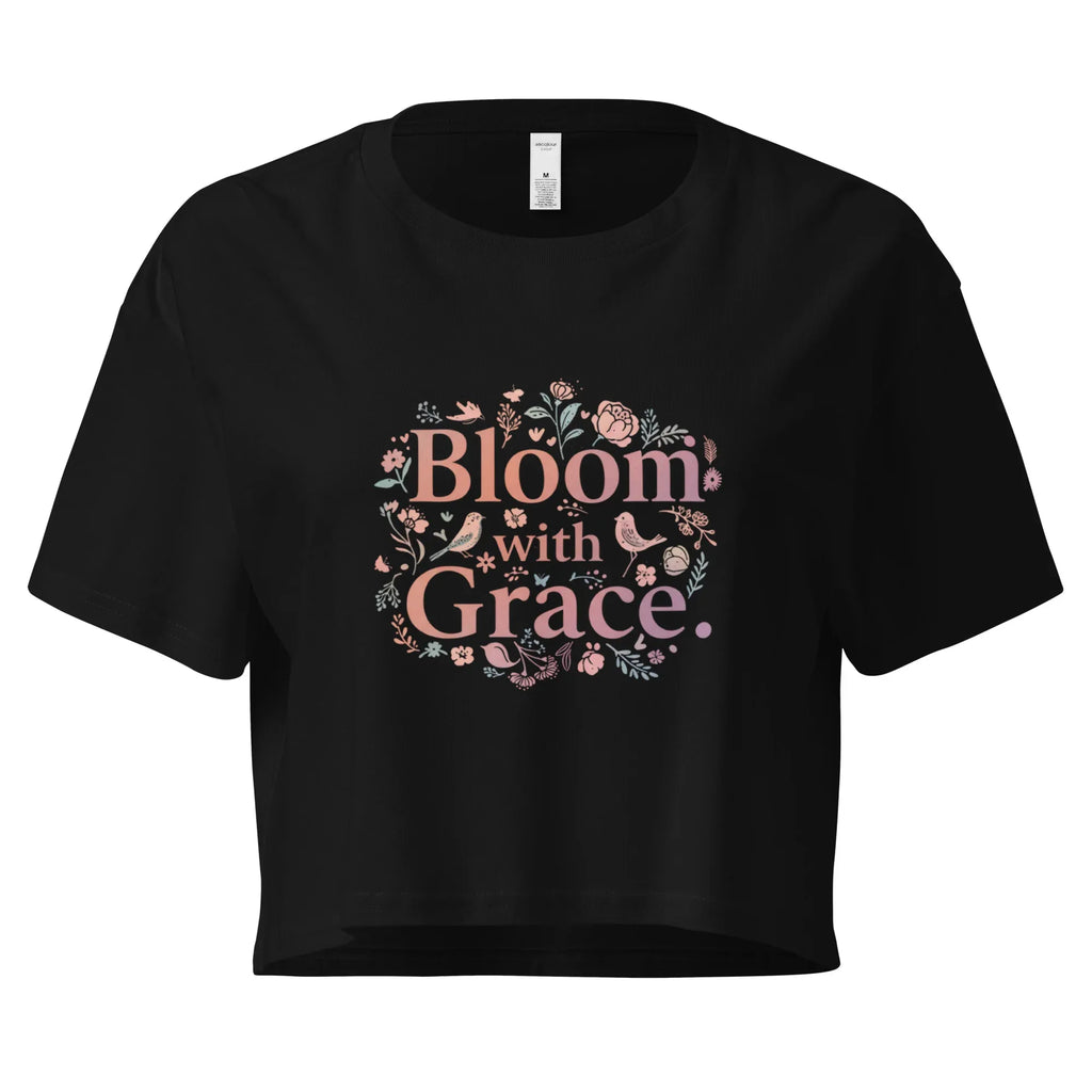 Women’s Crop Top | Bloom With Grace Black Crop Tops AwRans Clothing womens-crop-top-black-front-67c0d675f3a79