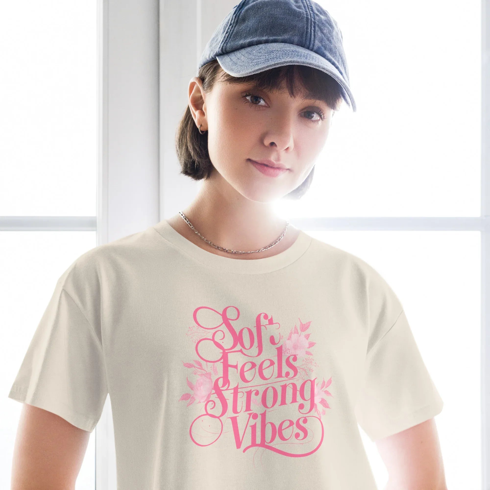 Women’s Crop Top | Soft Feels,Strong Vibes Crop Tops AwRans Clothing womens-crop-top-bone-front-67be179699aa3