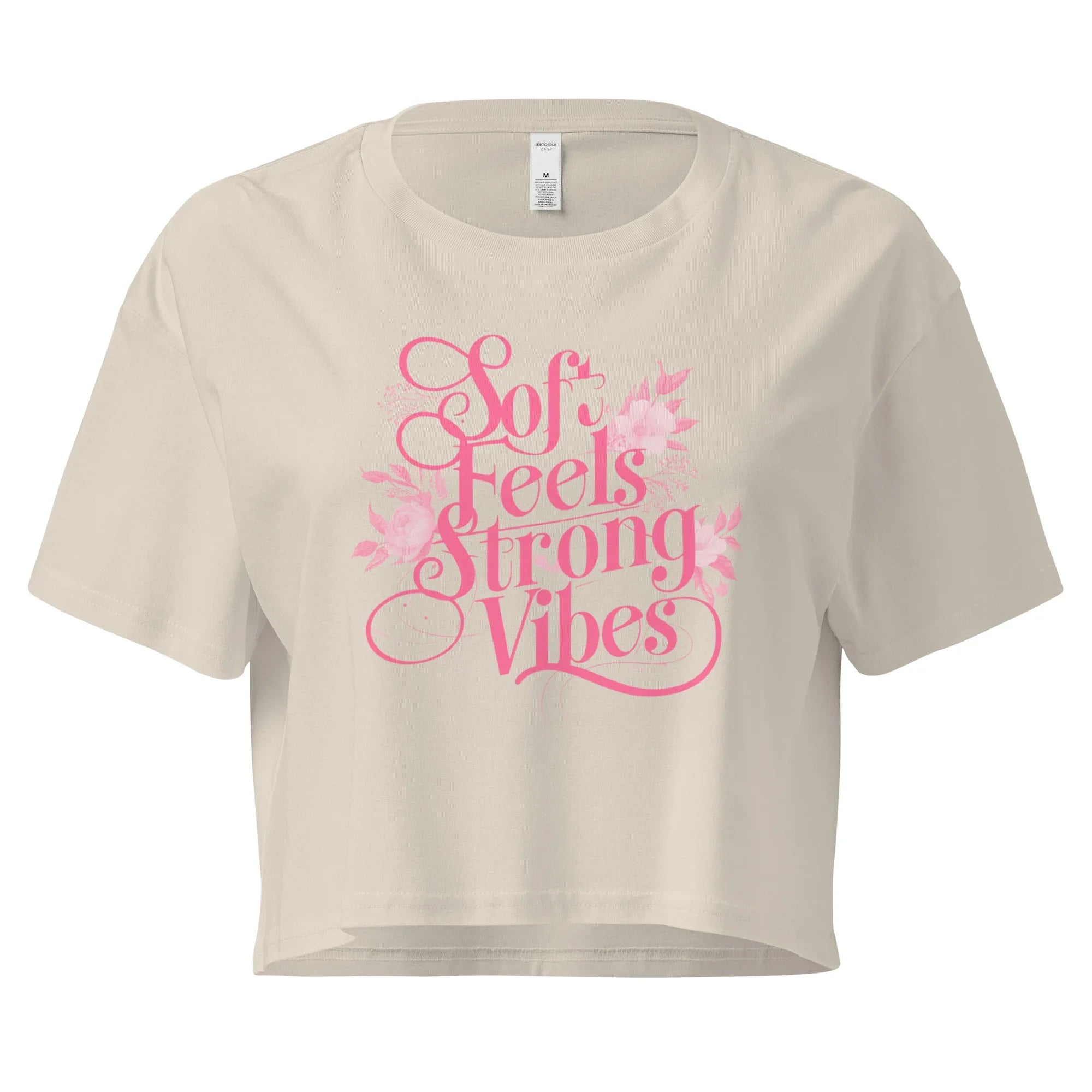 Women’s Crop Top | Soft Feels,Strong Vibes Crop Tops AwRans Clothing womens-crop-top-bone-front-67be17969a3da