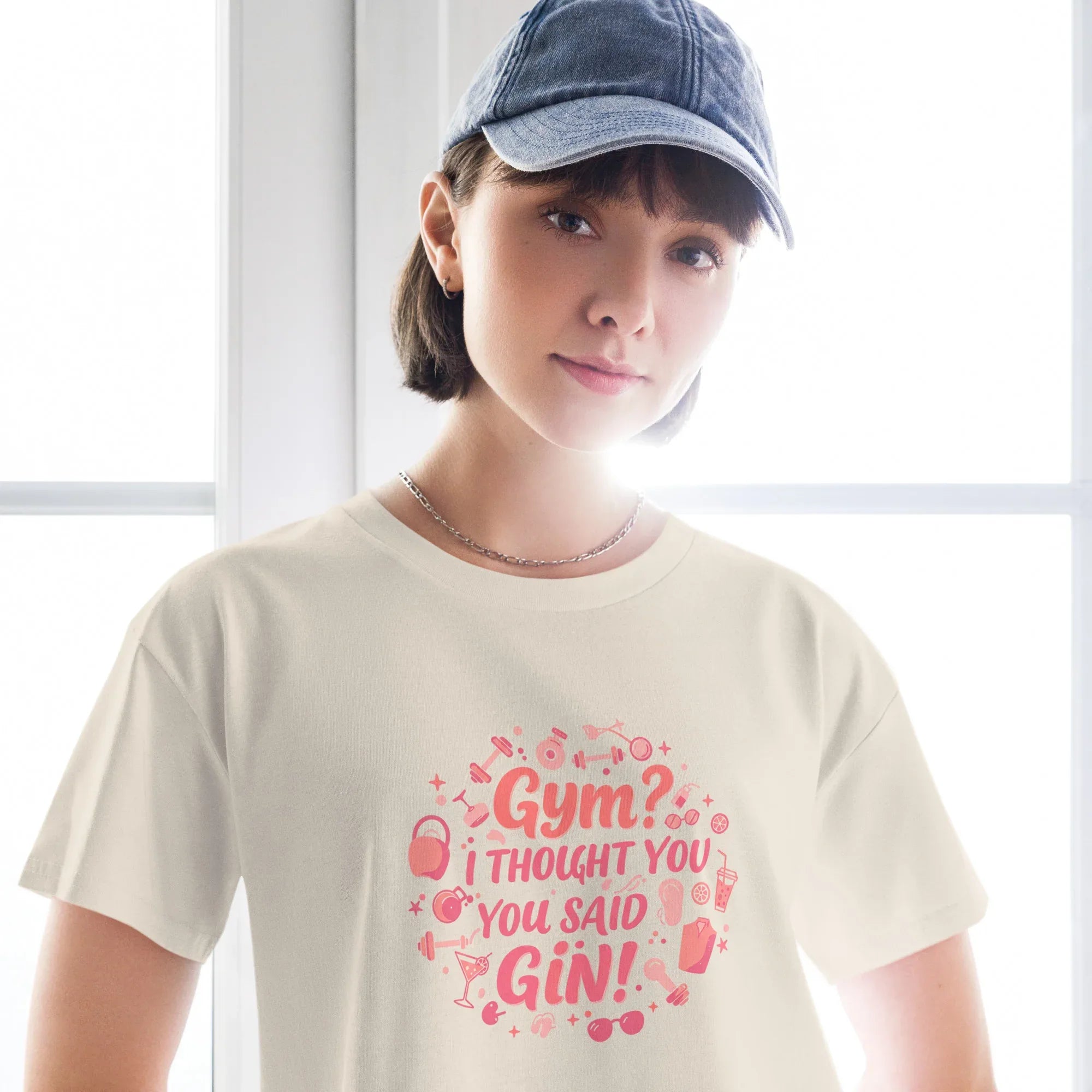 Women’s Crop Top | Gym? I Thought You Said Gin! Crop Tops AwRans Clothing womens-crop-top-bone-front-67c0cb4f78ff3