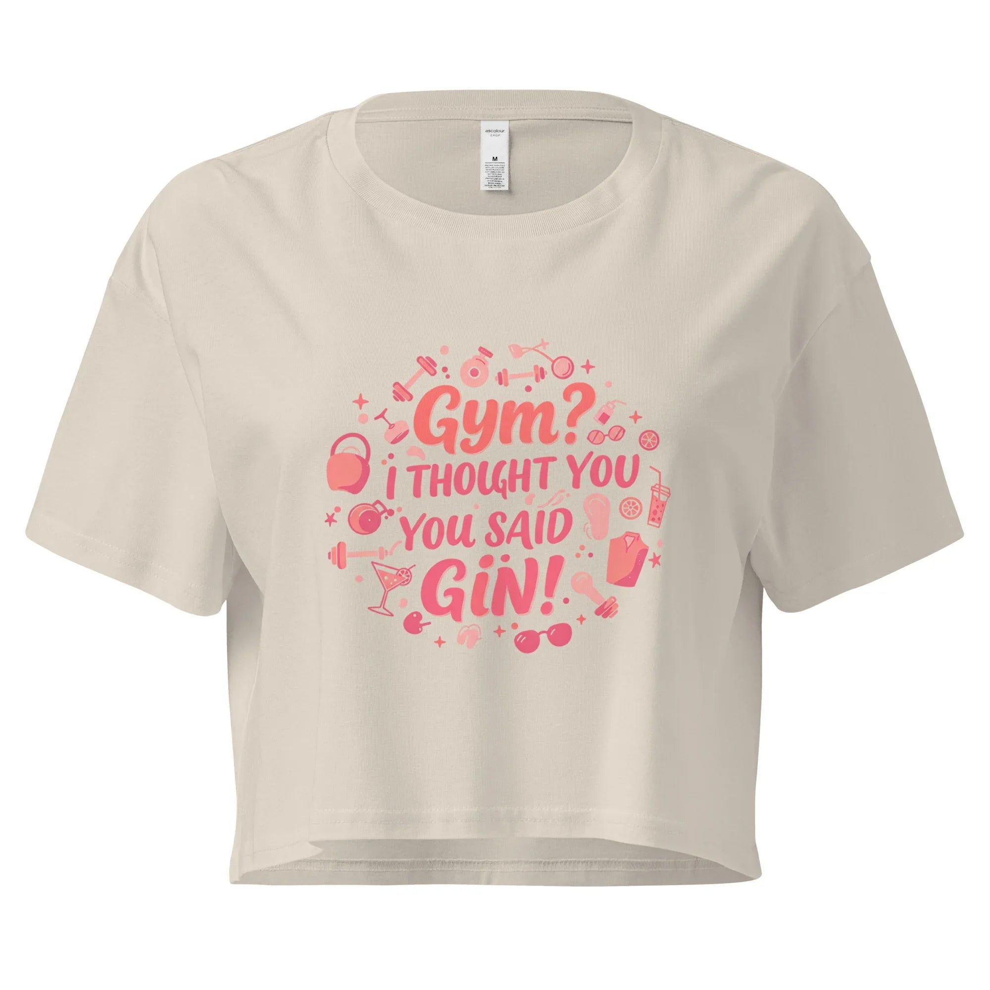 Women’s Crop Top | Gym? I Thought You Said Gin! Bone Crop Tops AwRans Clothing womens-crop-top-bone-front-67c0cb4f862ef