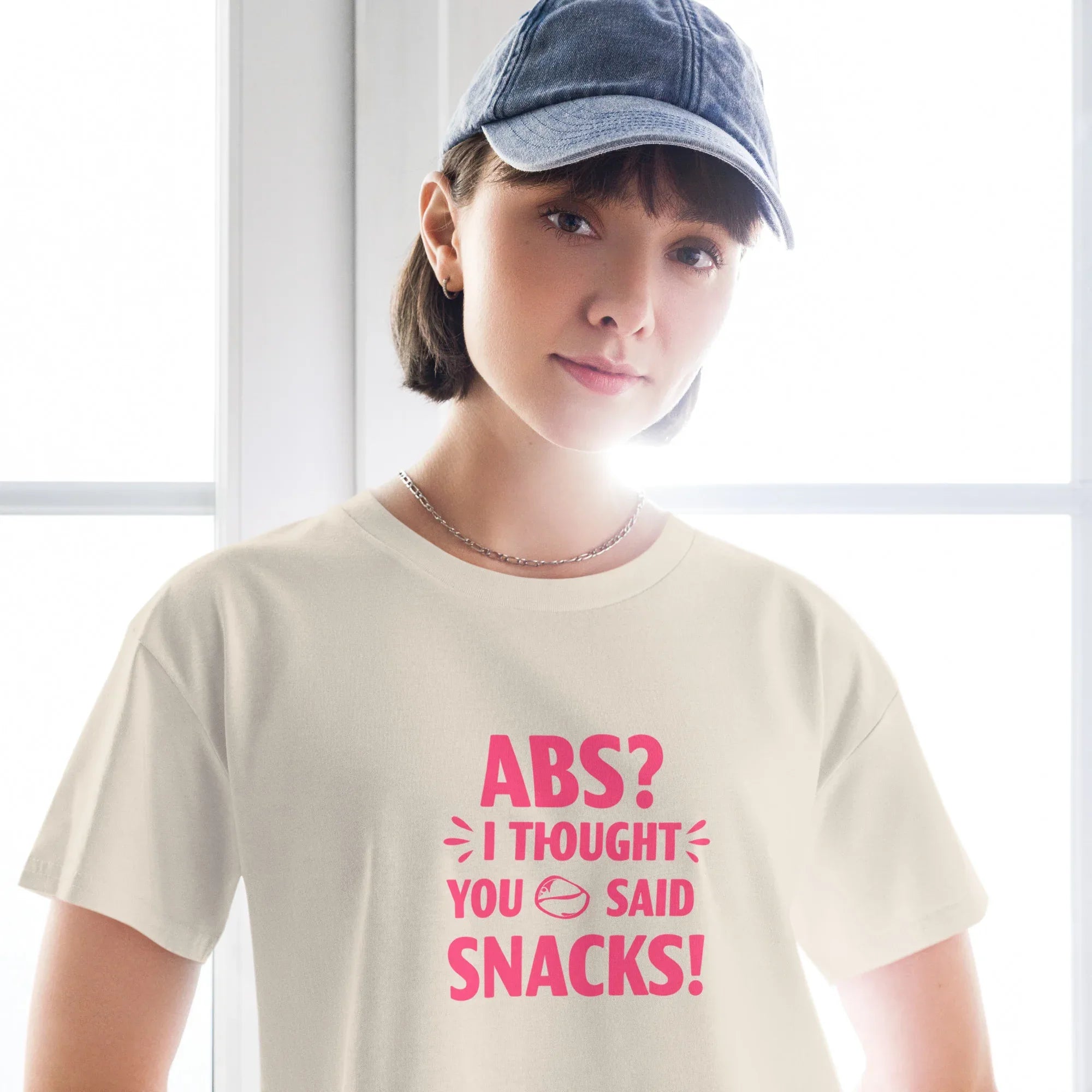 Women’s Crop Top | ABS? I Thought You Said Snacks! Crop Tops AwRans Clothing womens-crop-top-bone-front-67c0ccc7e4441