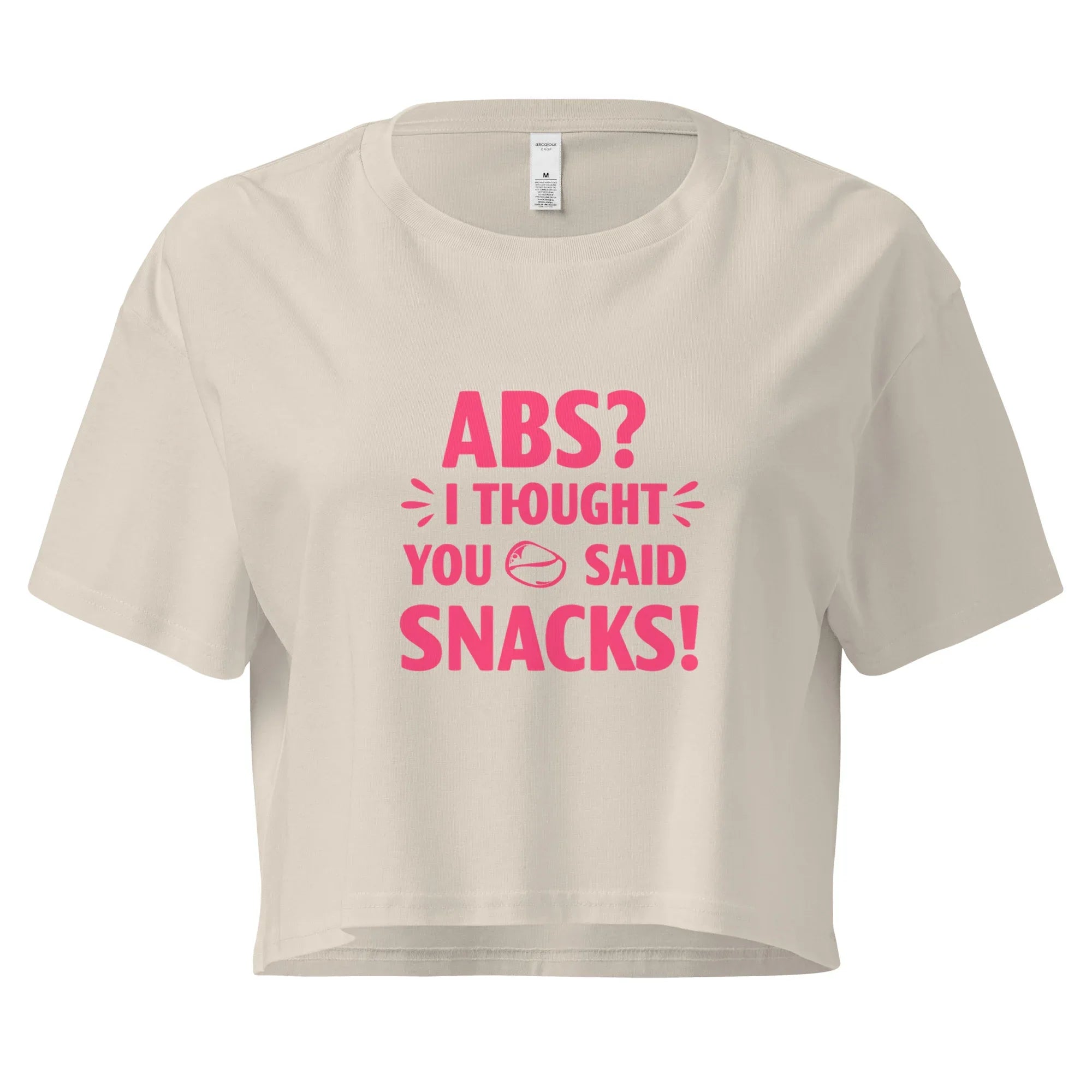 Women’s Crop Top | ABS? I Thought You Said Snacks! Bone Crop Tops AwRans Clothing womens-crop-top-bone-front-67c0ccc7f2198