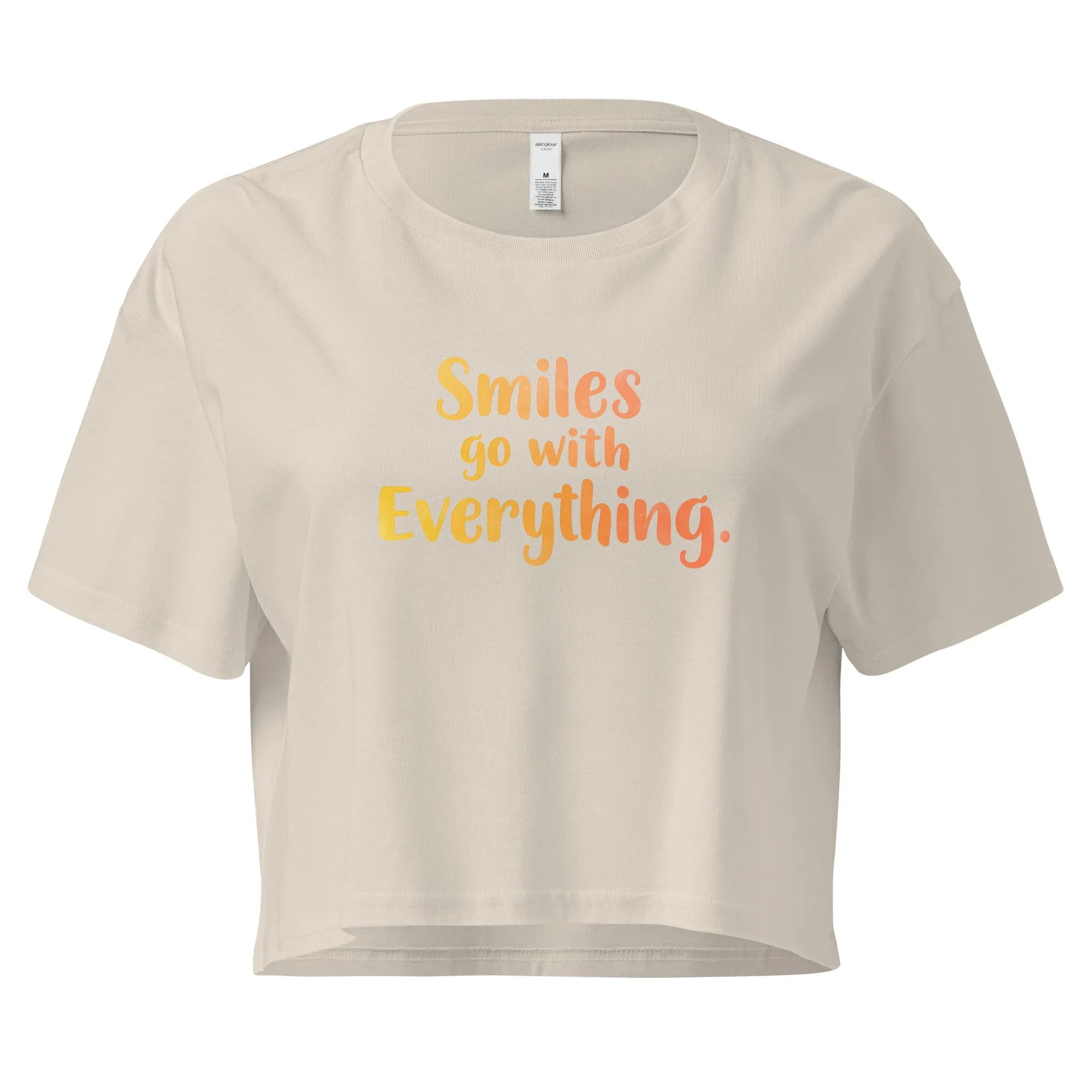 Women’s Crop Top | Smiles Go With Everything. Bone Crop Tops AwRans Clothing womens-crop-top-bone-front-67c0d487adec8