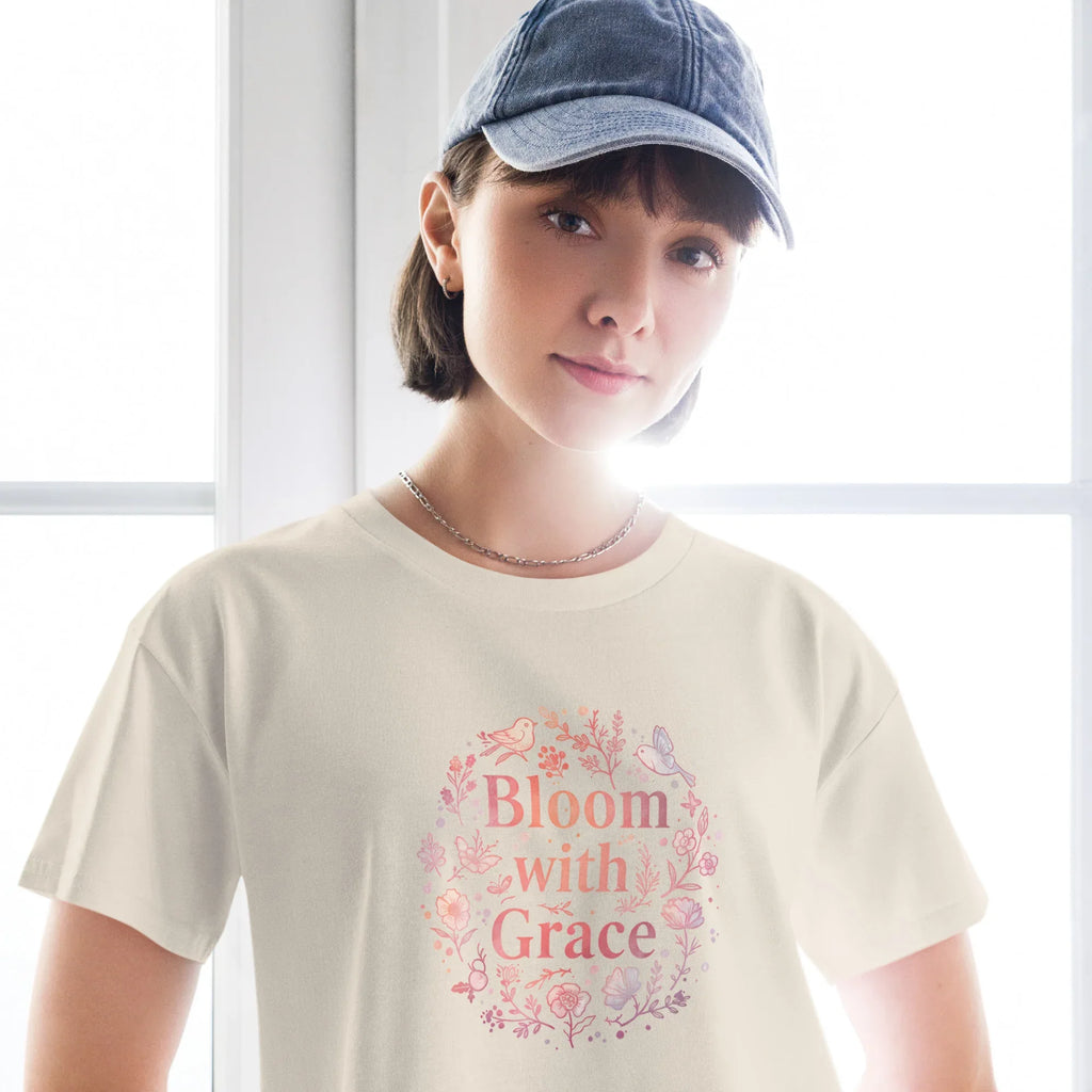 Women’s Crop Top | Bloom With Grace Crop Tops AwRans Clothing womens-crop-top-bone-front-67c0d57f8de85