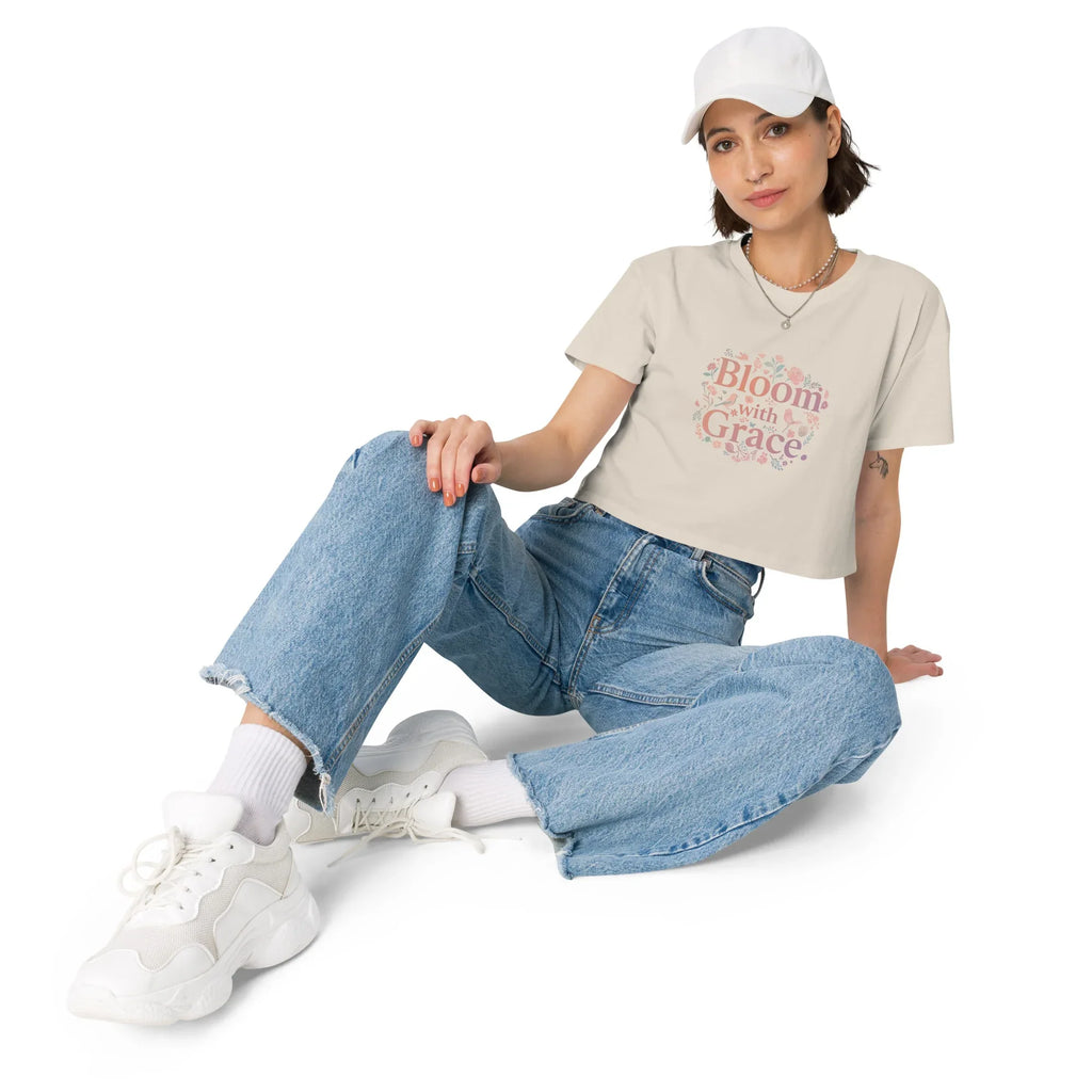 Women’s Crop Top | Bloom With Grace Crop Tops AwRans Clothing womens-crop-top-bone-front-67c0d67604404