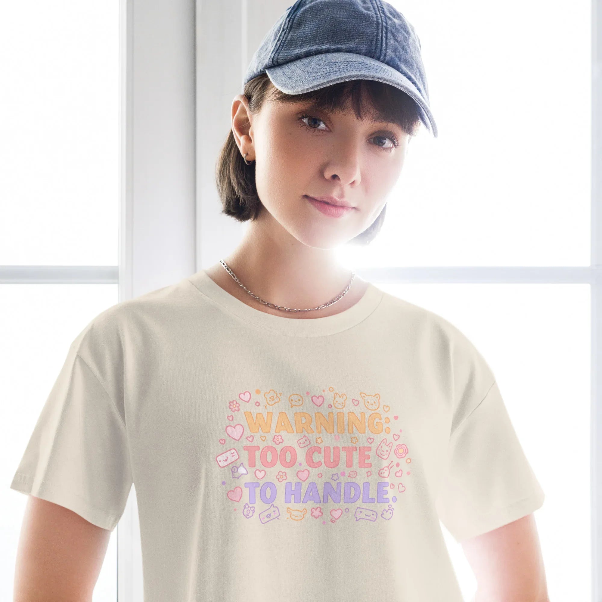 Women’s Crop Top | Warning: Too Cute To Handle Crop Tops AwRans Clothing womens-crop-top-bone-front-67c0d7da92c2c