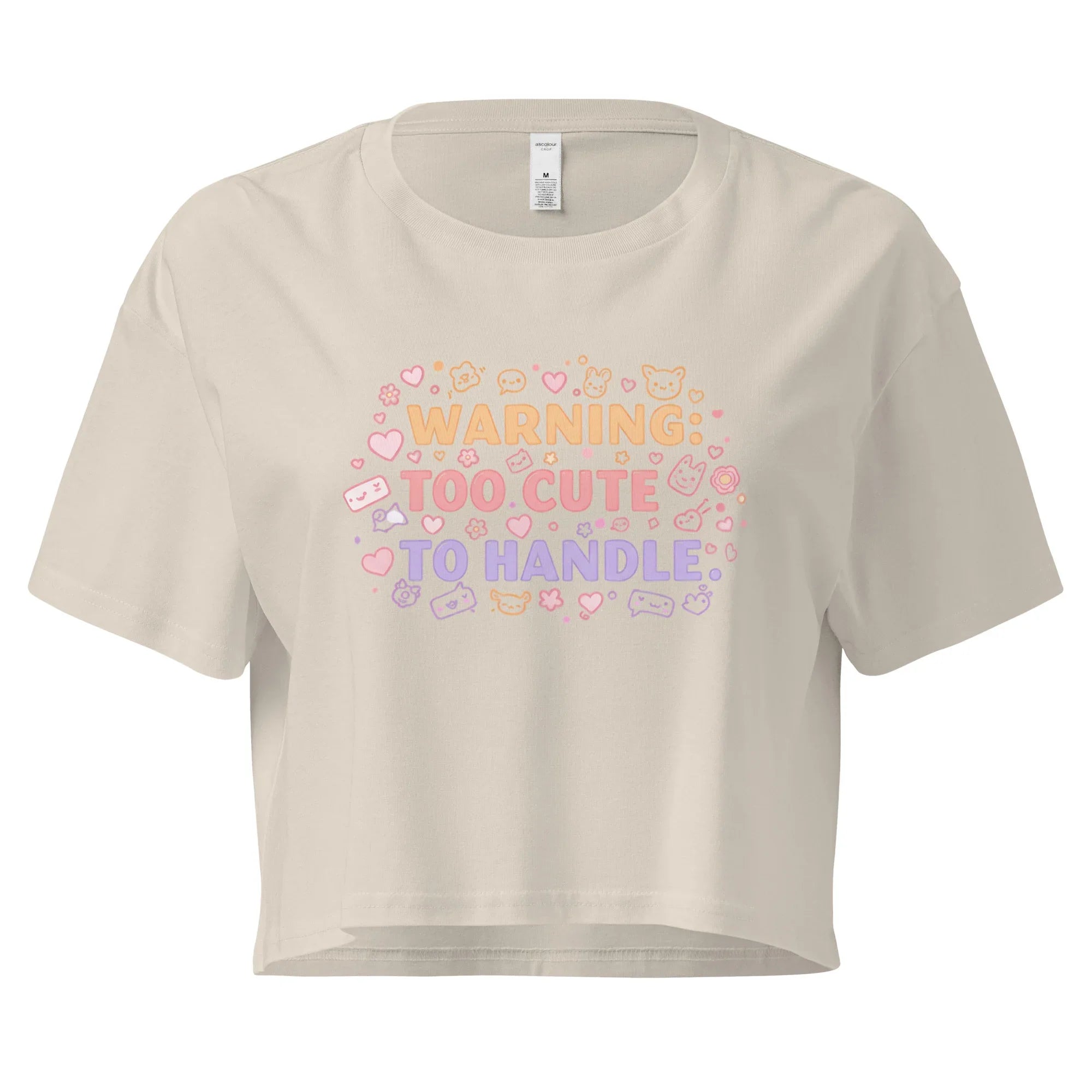 Women’s Crop Top | Warning: Too Cute To Handle Bone Crop Tops AwRans Clothing womens-crop-top-bone-front-67c0d7daa6b1f