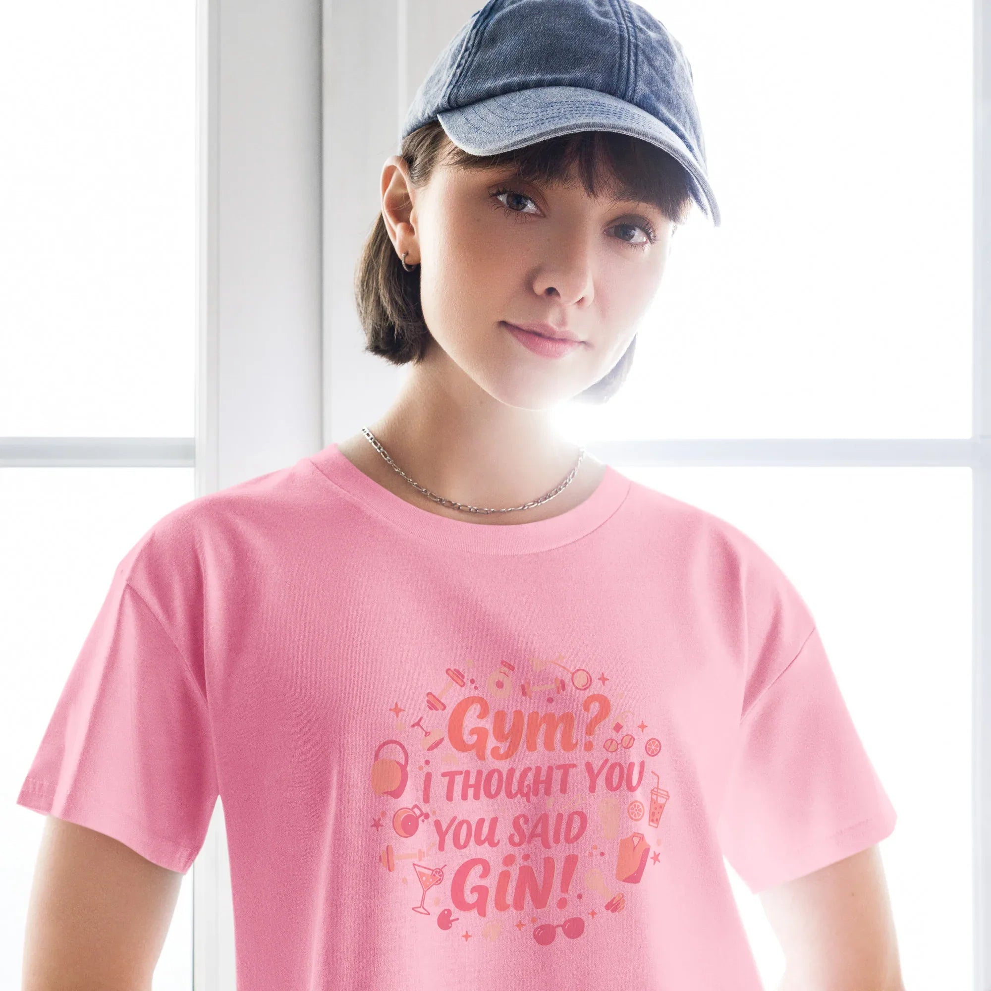 Women’s Crop Top | Gym? I Thought You Said Gin! Crop Tops AwRans Clothing womens-crop-top-bubblegum-front-67c0cb4f7596e