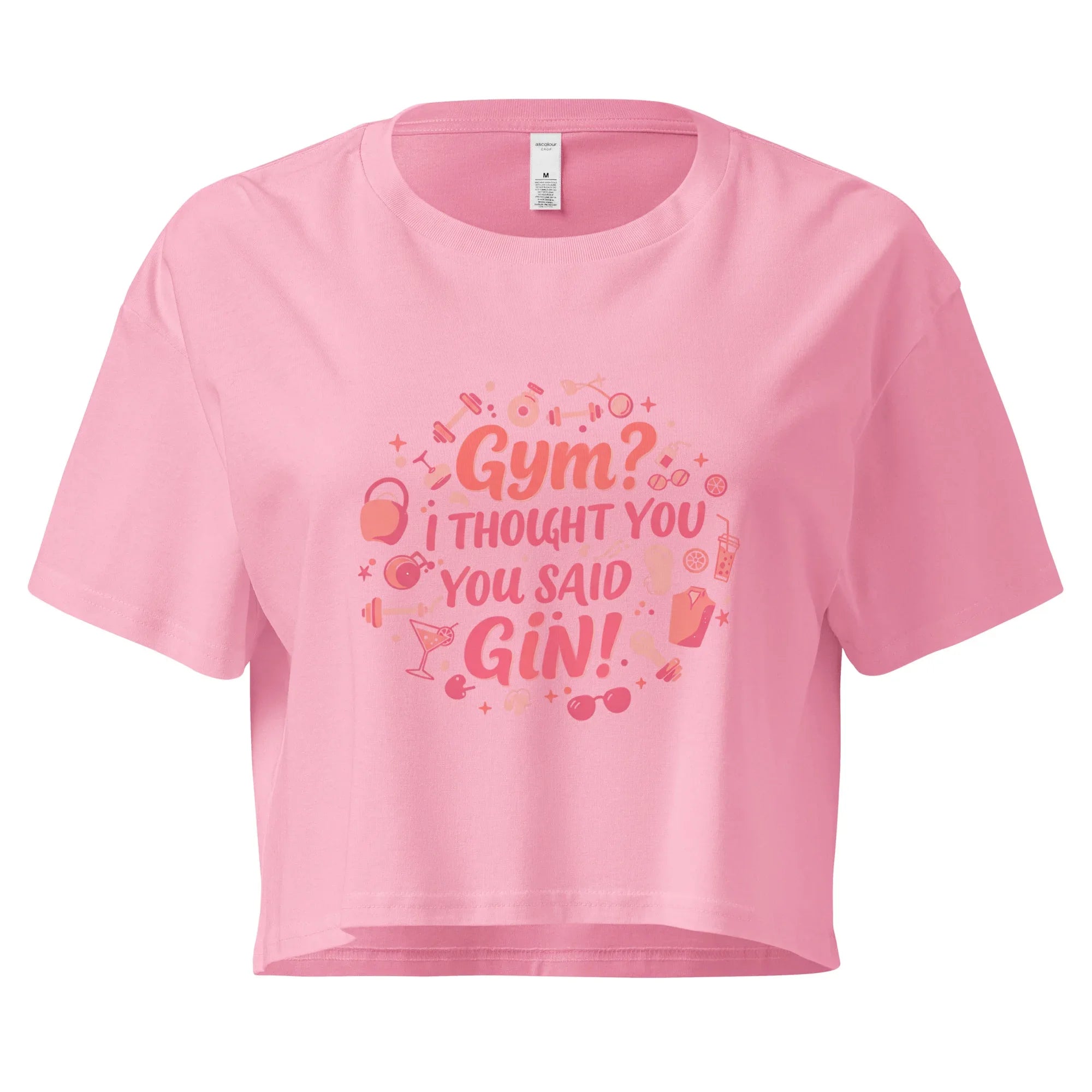 Women’s Crop Top | Gym? I Thought You Said Gin! Bubblegum Crop Tops AwRans Clothing womens-crop-top-bubblegum-front-67c0cb4f84303