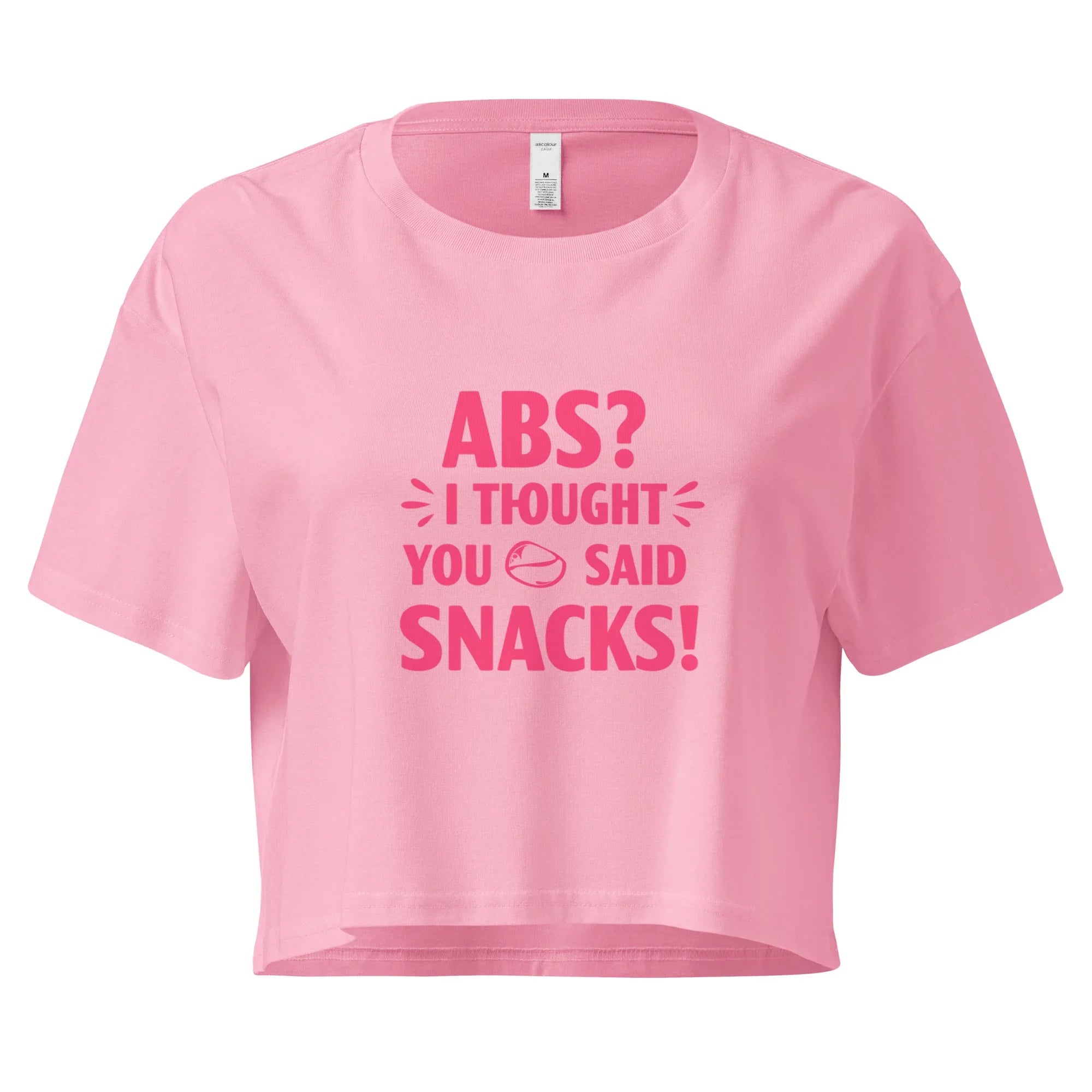 Women’s Crop Top | ABS? I Thought You Said Snacks! Bubblegum Crop Tops AwRans Clothing womens-crop-top-bubblegum-front-67c0ccc7f01aa