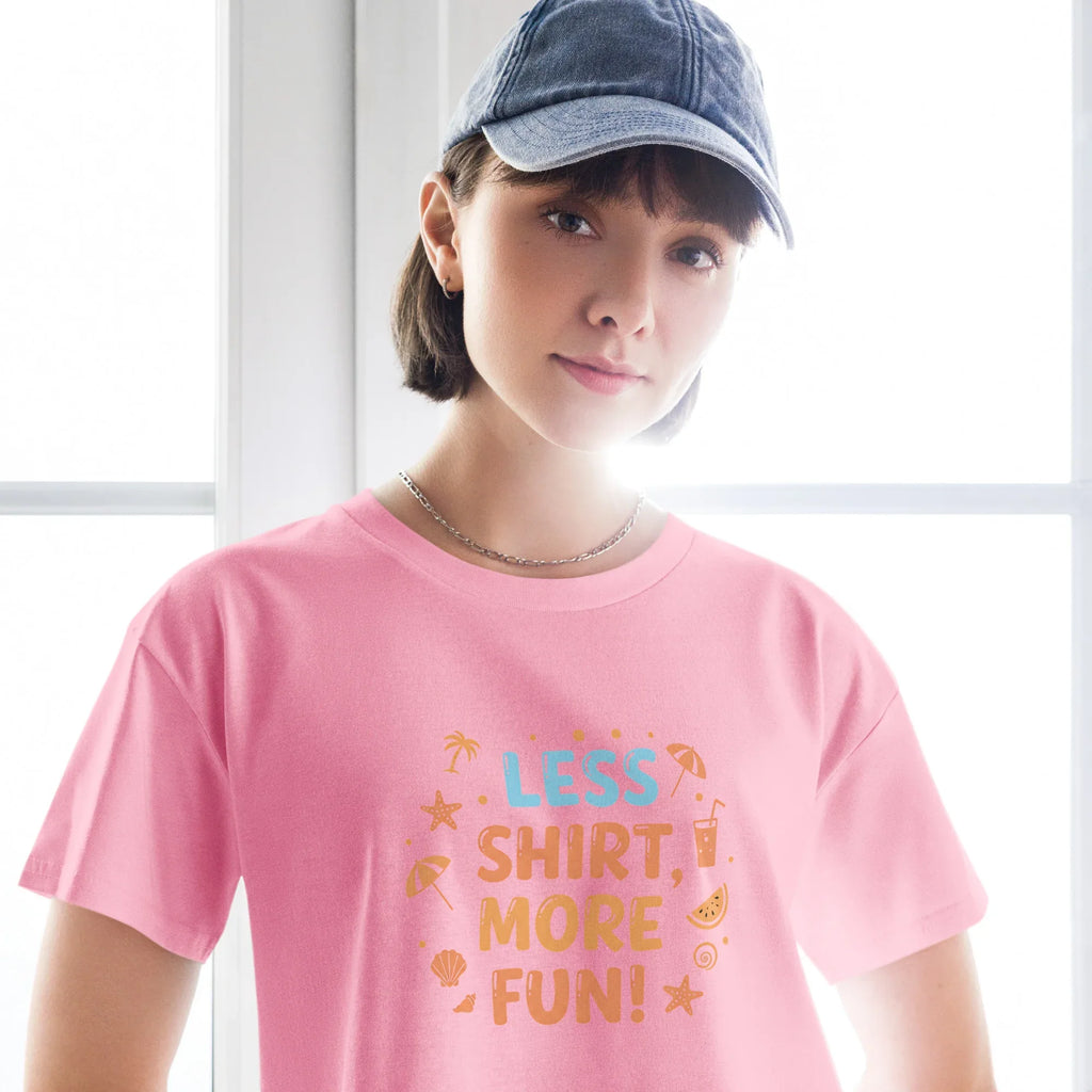 Women’s Crop Top | Less Shirt More Fun! Crop Tops AwRans Clothing womens-crop-top-bubblegum-front-67c0d241da757
