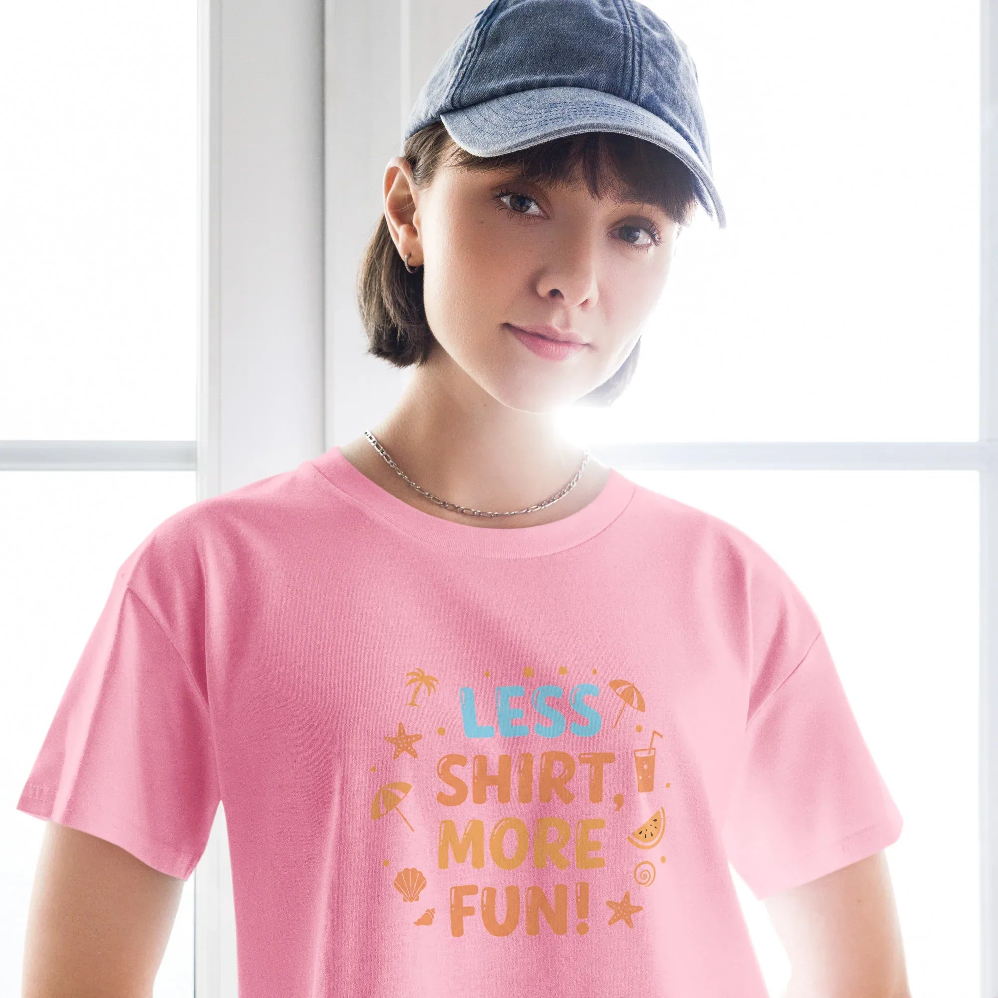 Women’s Crop Top | Less Shirt More Fun! Crop Tops AwRans Clothing womens-crop-top-bubblegum-front-67c0d241da757