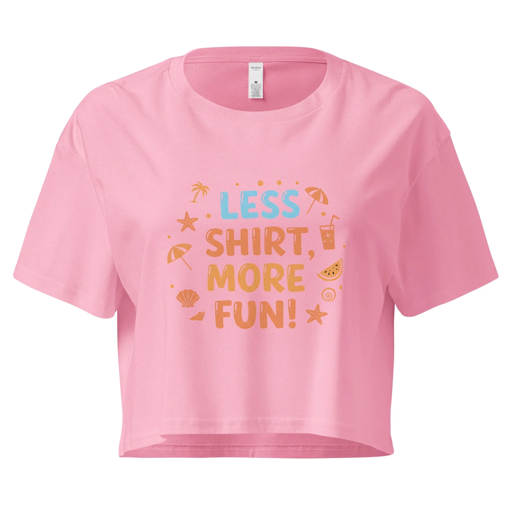 Women’s Crop Top | Less Shirt More Fun! Bubblegum Crop Tops AwRans Clothing womens-crop-top-bubblegum-front-67c0d241e72bc
