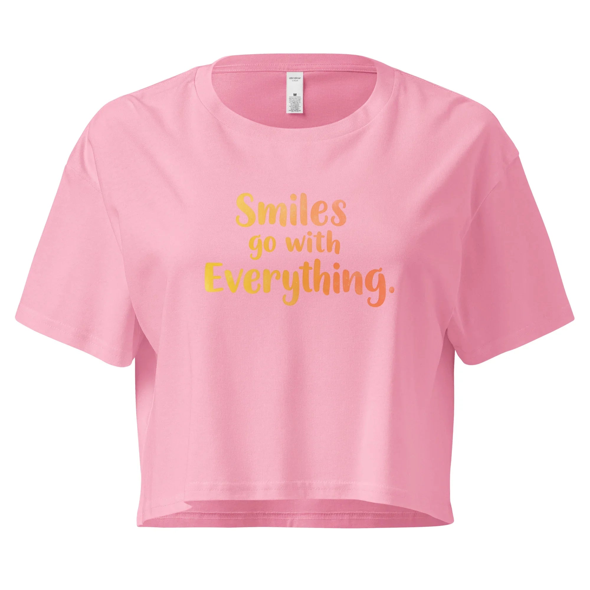 Women’s Crop Top | Smiles Go With Everything. Bubblegum Crop Tops AwRans Clothing womens-crop-top-bubblegum-front-67c0d487ac2c5