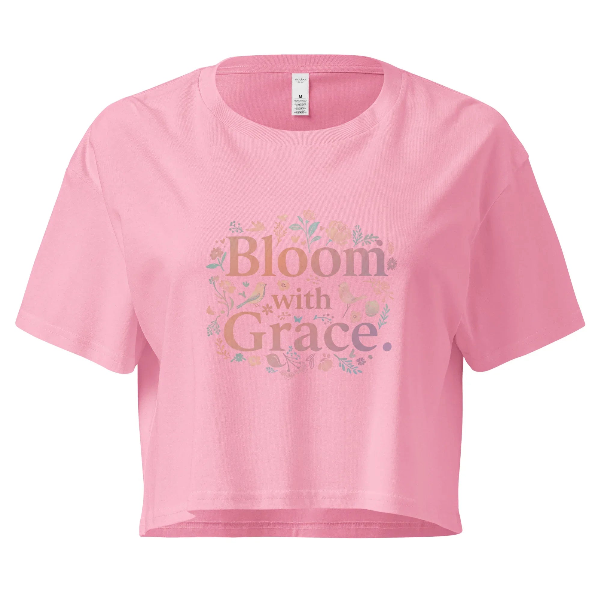 Women’s Crop Top | Bloom With Grace Bubblegum Crop Tops AwRans Clothing womens-crop-top-bubblegum-front-67c0d6760c6c6