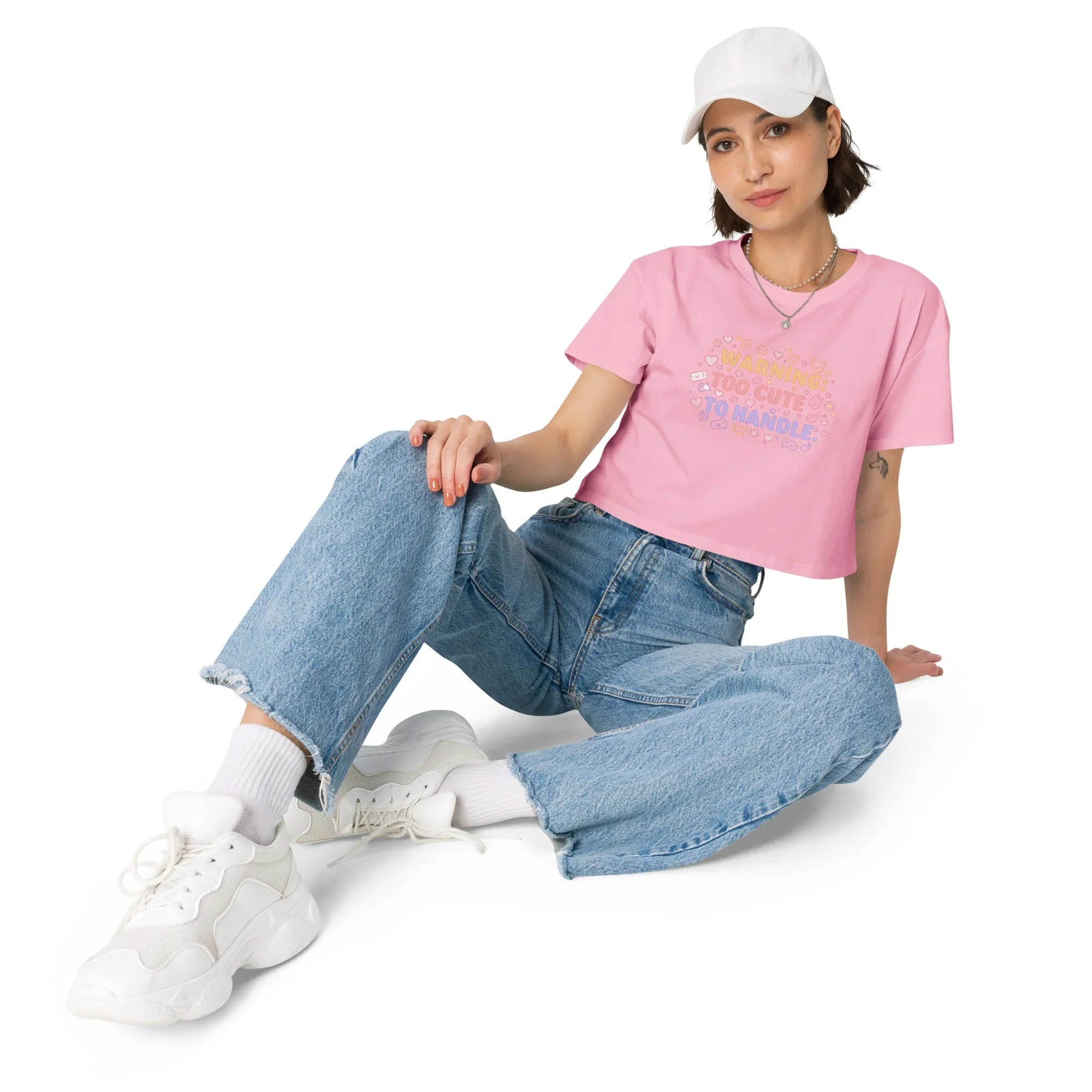 Women’s Crop Top | Warning: Too Cute To Handle Crop Tops AwRans Clothing womens-crop-top-bubblegum-front-67c0d7da907da