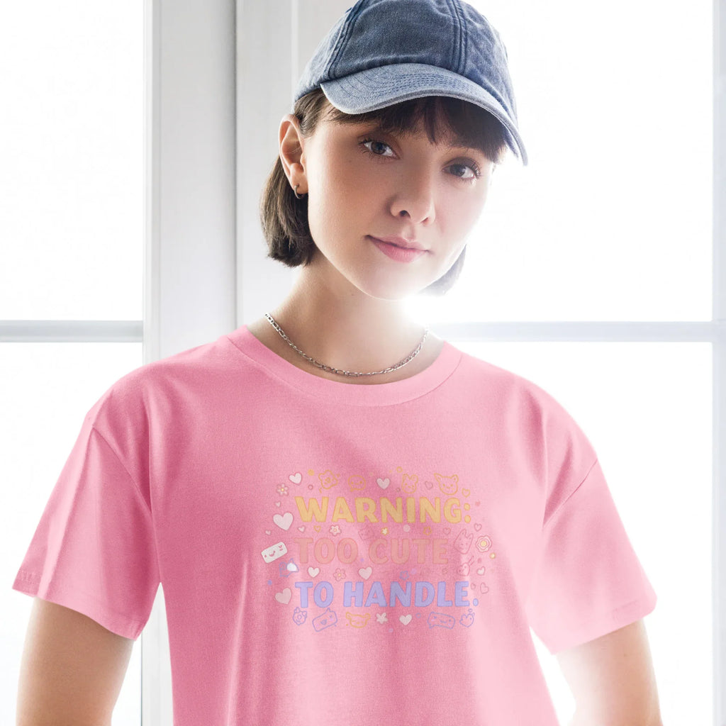 Women’s Crop Top | Warning: Too Cute To Handle Crop Tops AwRans Clothing womens-crop-top-bubblegum-front-67c0d7da9102e