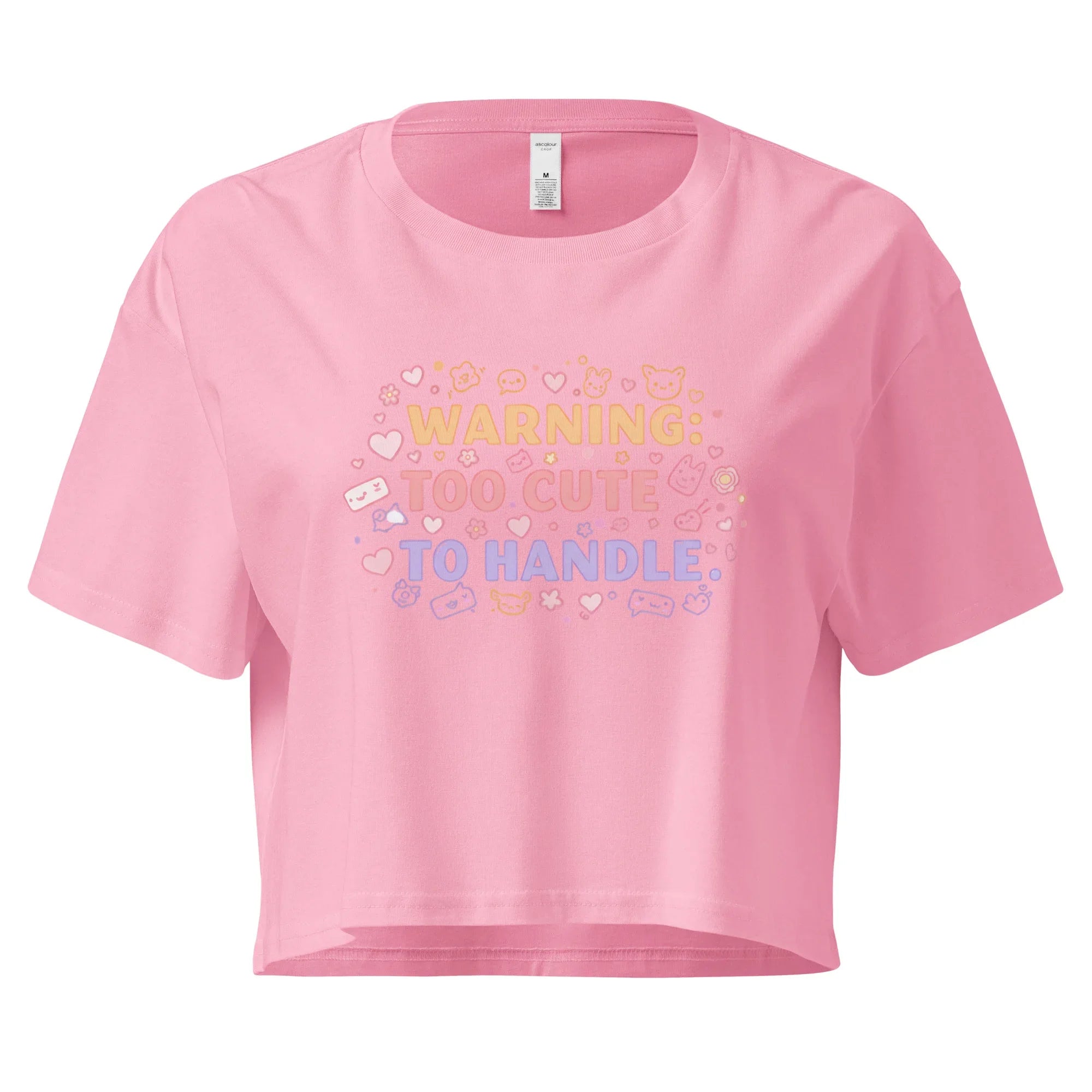 Women’s Crop Top | Warning: Too Cute To Handle Bubblegum Crop Tops AwRans Clothing womens-crop-top-bubblegum-front-67c0d7daa312c