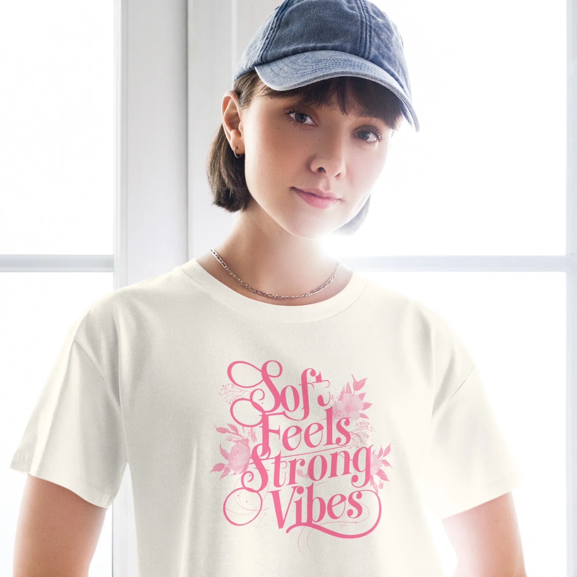 Women’s Crop Top | Soft Feels,Strong Vibes Crop Tops AwRans Clothing womens-crop-top-ecru-front-67be17969e7ed