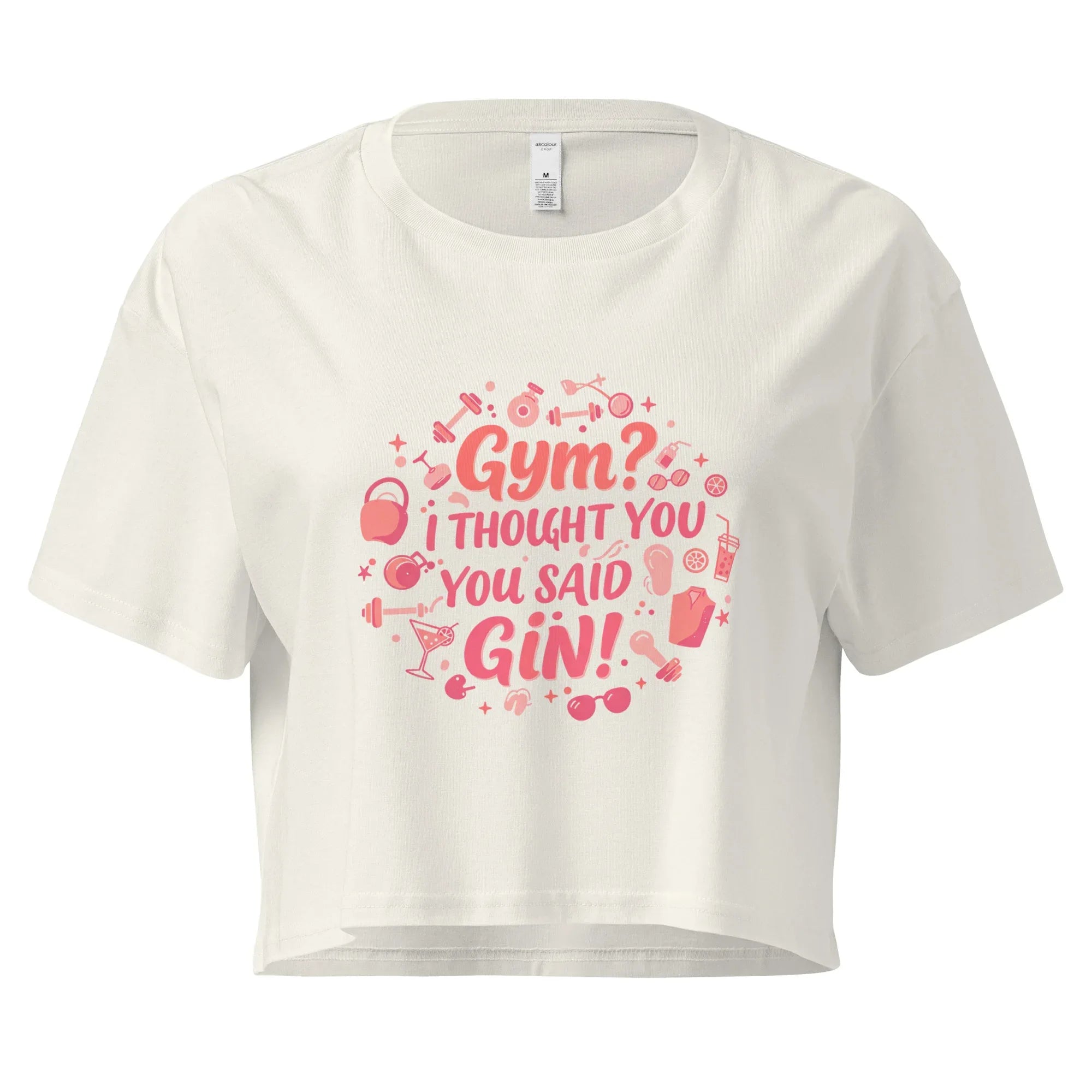 Women’s Crop Top | Gym? I Thought You Said Gin! Ecru Crop Tops AwRans Clothing womens-crop-top-ecru-front-67c0cb4f8aa13