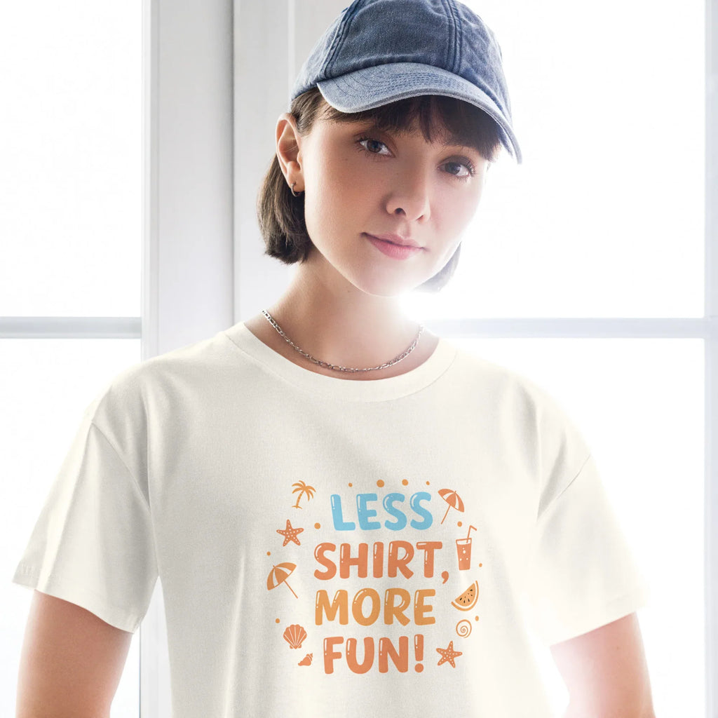 Women’s Crop Top | Less Shirt More Fun! Crop Tops AwRans Clothing womens-crop-top-ecru-front-67c0d241e2d34