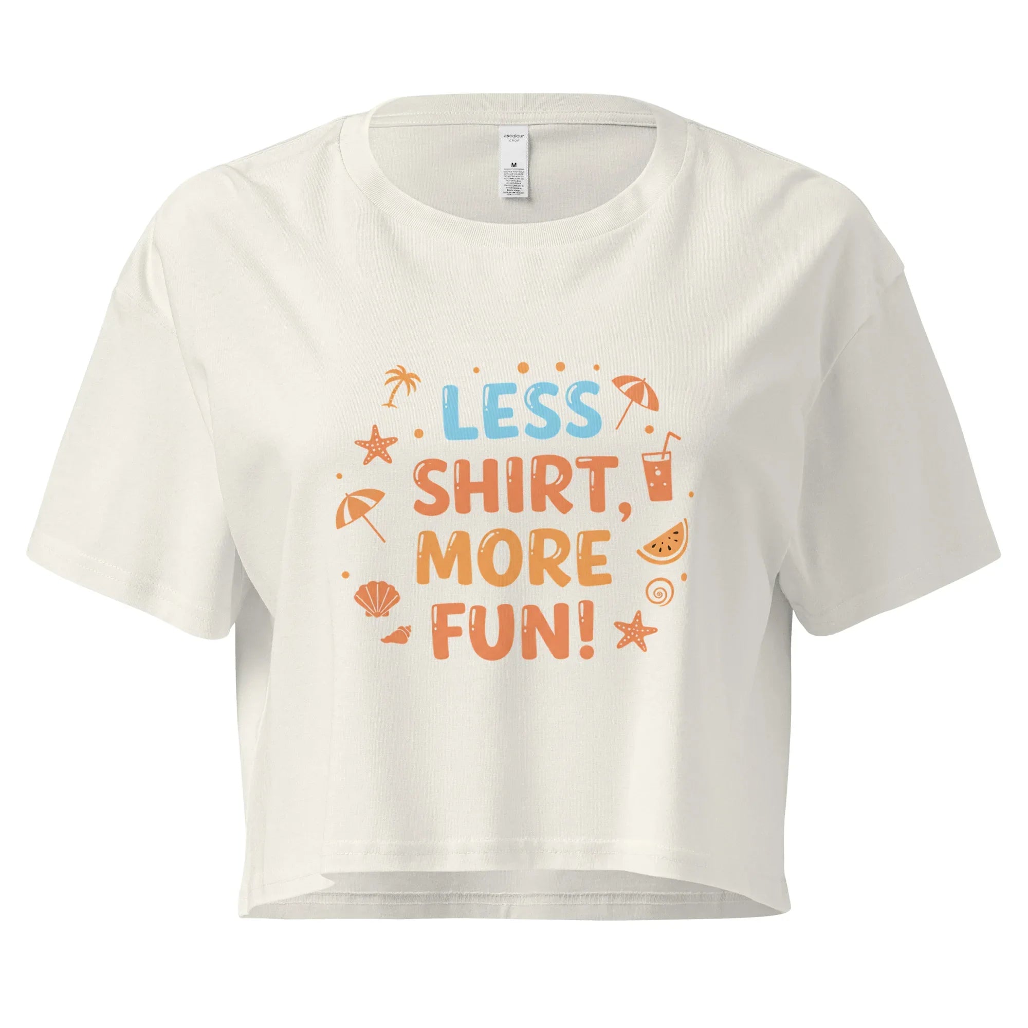Women’s Crop Top | Less Shirt More Fun! Ecru Crop Tops AwRans Clothing womens-crop-top-ecru-front-67c0d241f12ca
