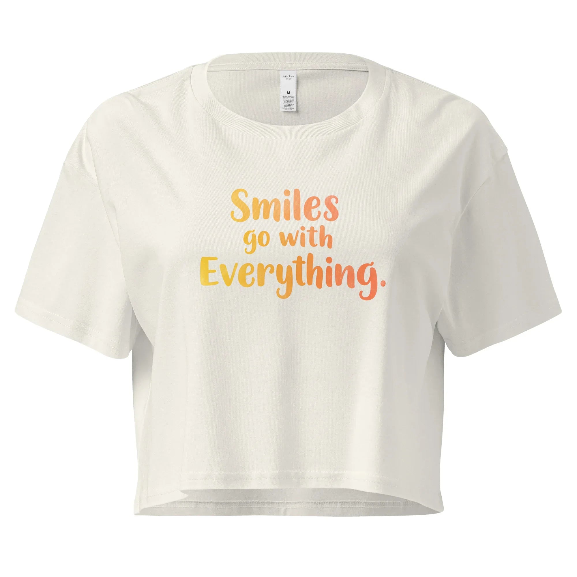 Women’s Crop Top | Smiles Go With Everything. Ecru Crop Tops AwRans Clothing womens-crop-top-ecru-front-67c0d487b20f2