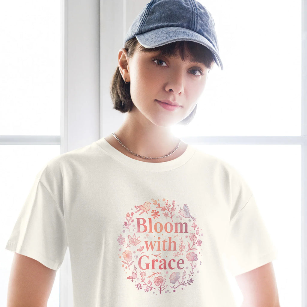 Women’s Crop Top | Bloom With Grace Crop Tops AwRans Clothing womens-crop-top-ecru-front-67c0d57f9544d