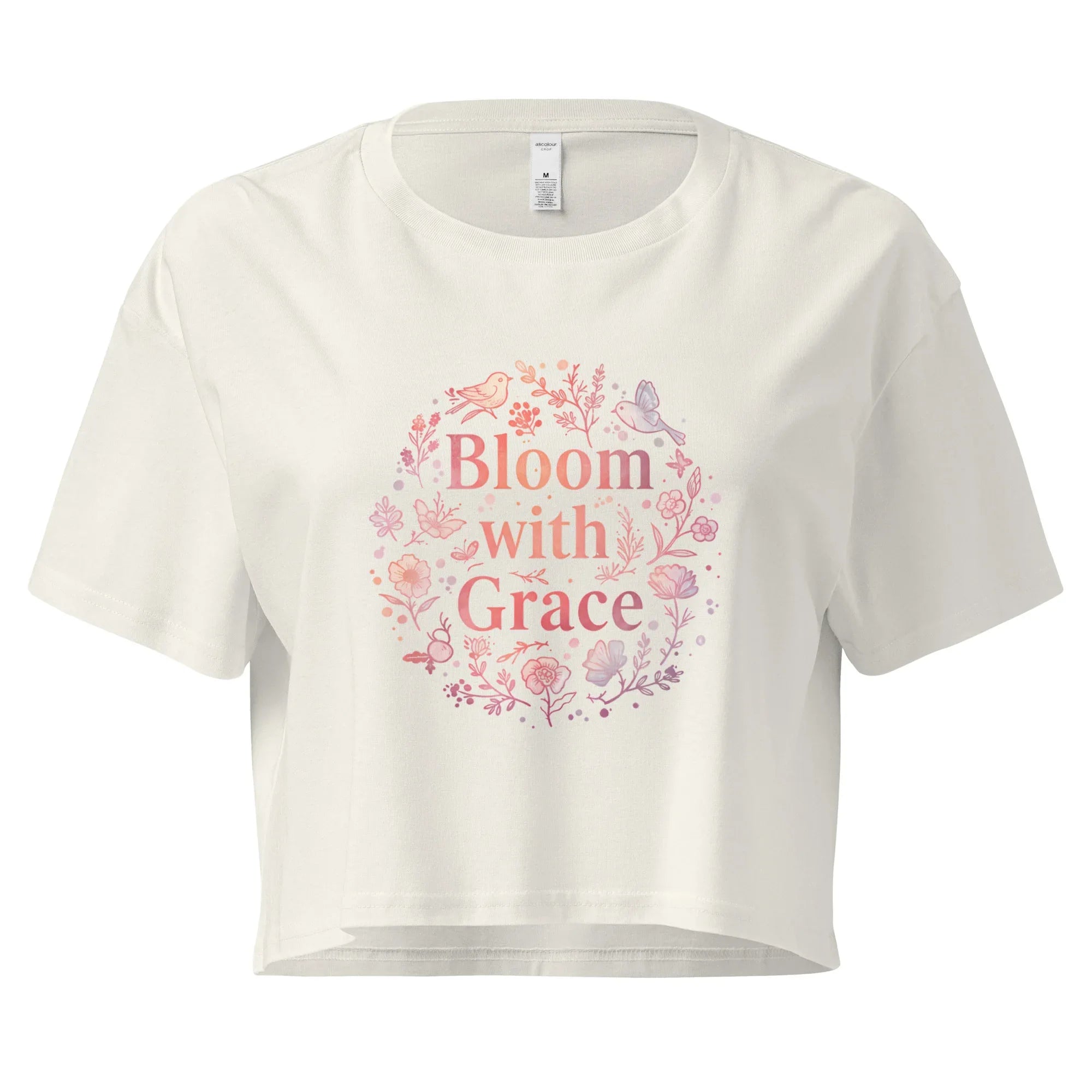 Women’s Crop Top | Bloom With Grace Ecru Crop Tops AwRans Clothing womens-crop-top-ecru-front-67c0d57fa8492