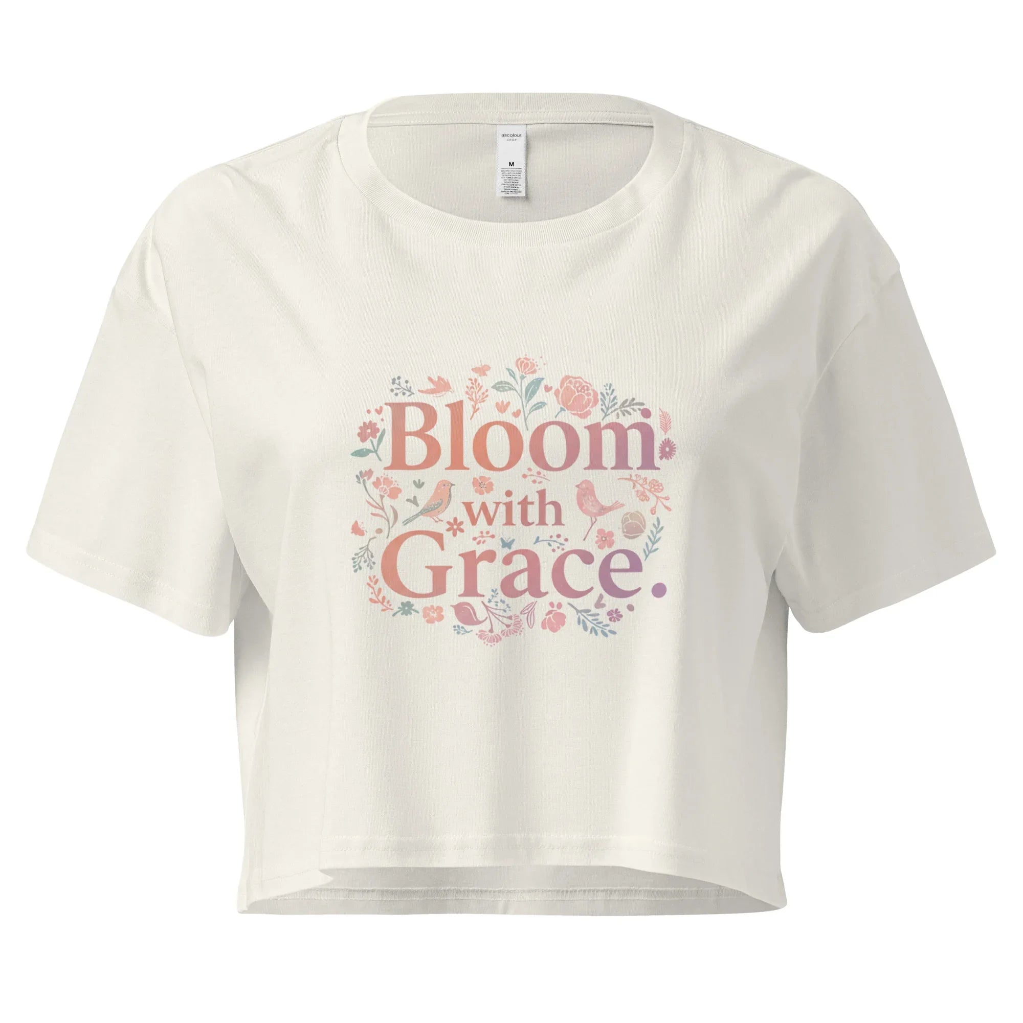 Women’s Crop Top | Bloom With Grace Ecru Crop Tops AwRans Clothing womens-crop-top-ecru-front-67c0d676124bb