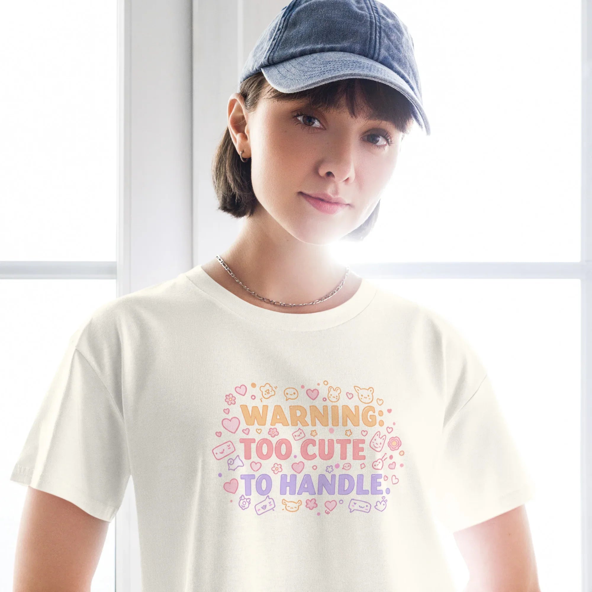 Women’s Crop Top | Warning: Too Cute To Handle Crop Tops AwRans Clothing womens-crop-top-ecru-front-67c0d7da99f17