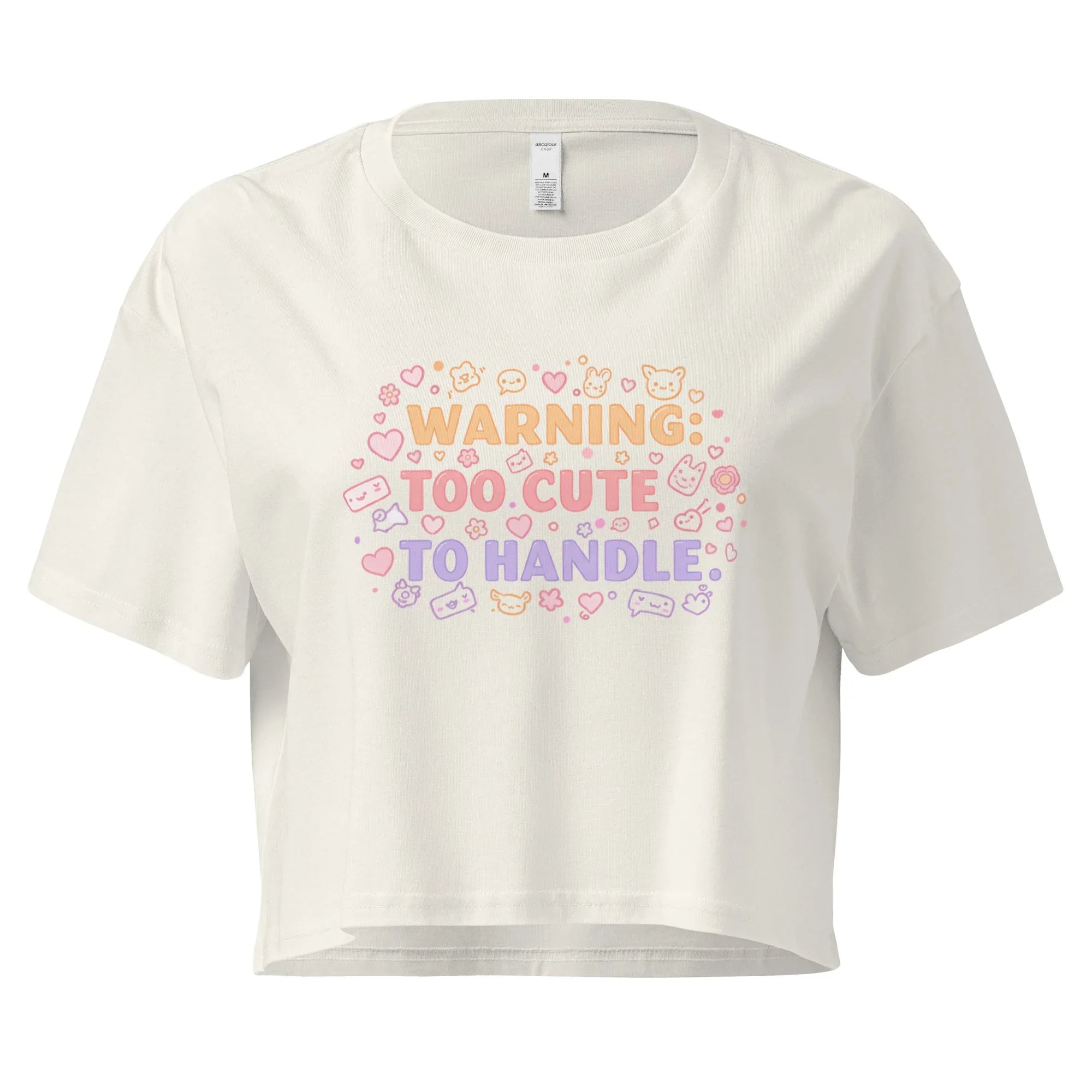 Women’s Crop Top | Warning: Too Cute To Handle Ecru Crop Tops AwRans Clothing womens-crop-top-ecru-front-67c0d7daabe52