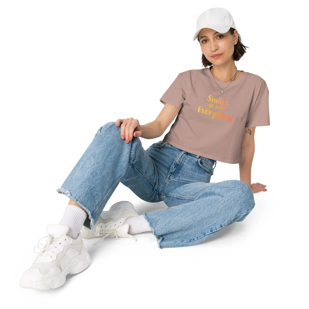 Women’s Crop Top | Smiles Go With Everything. Crop Tops AwRans Clothing womens-crop-top-hazy-pink-front-67c0d4879f76f