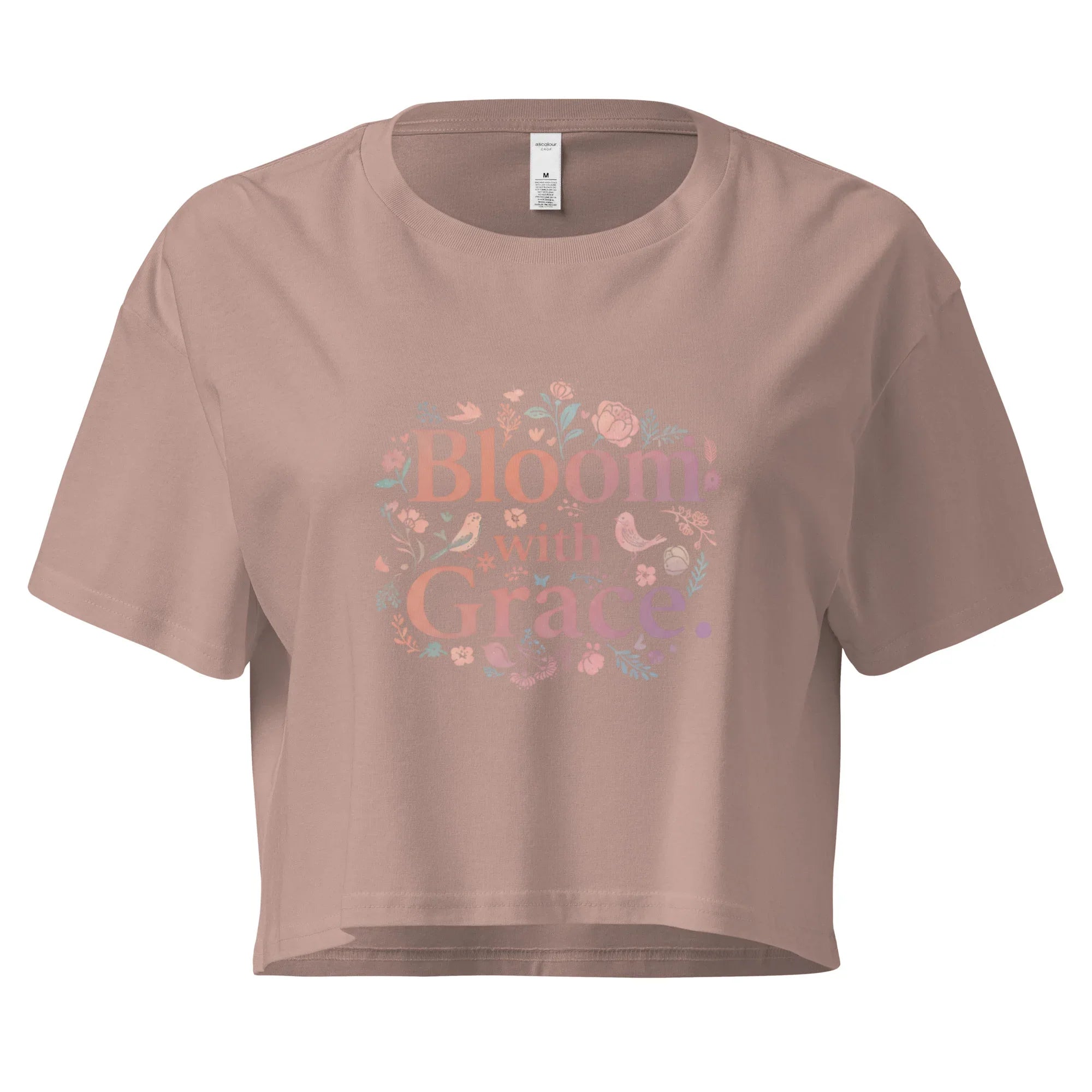 Women’s Crop Top | Bloom With Grace Hazy Pink Crop Tops AwRans Clothing womens-crop-top-hazy-pink-front-67c0d6760bd8b
