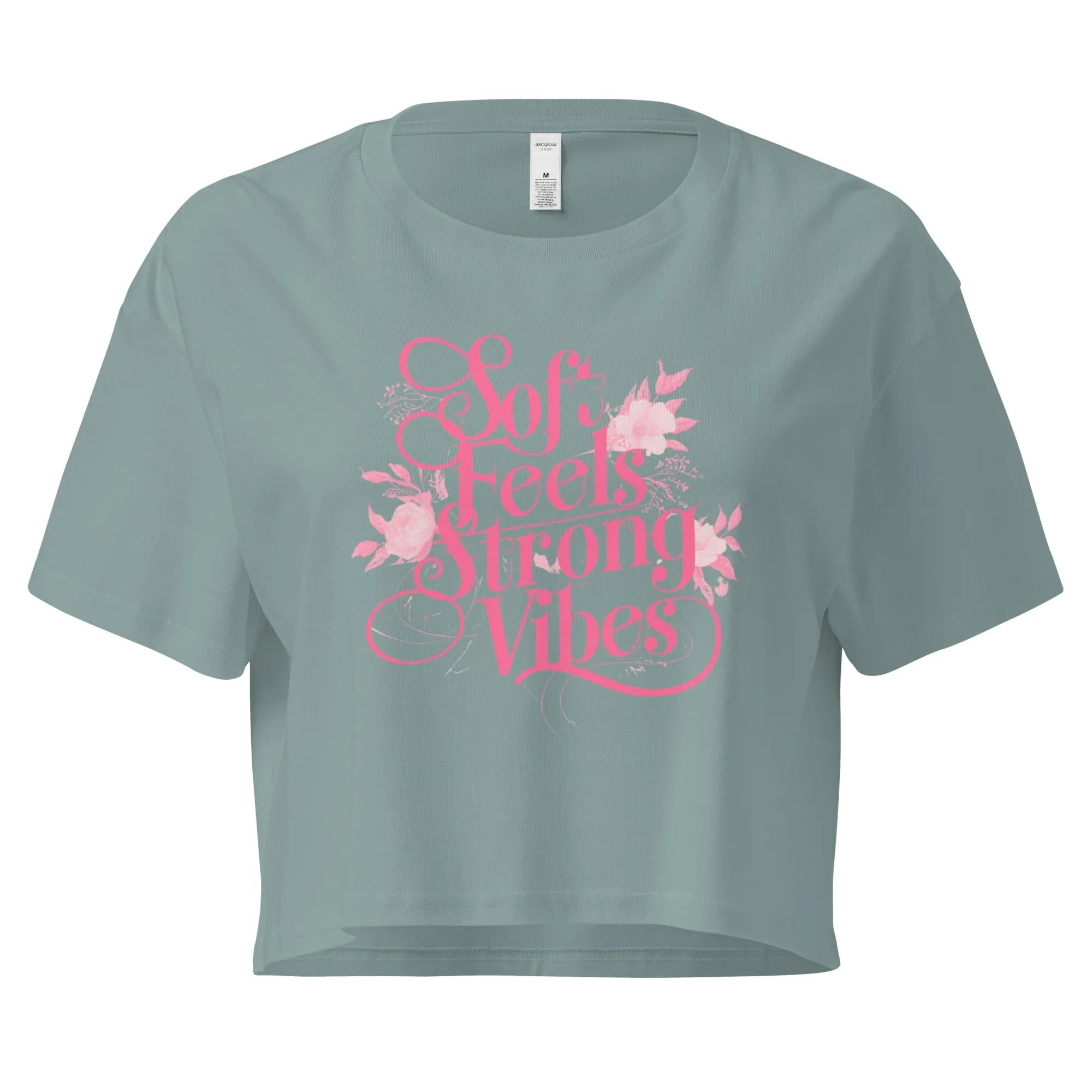 Women’s Crop Top | Soft Feels,Strong Vibes Crop Tops AwRans Clothing womens-crop-top-mineral-front-67be17969740e