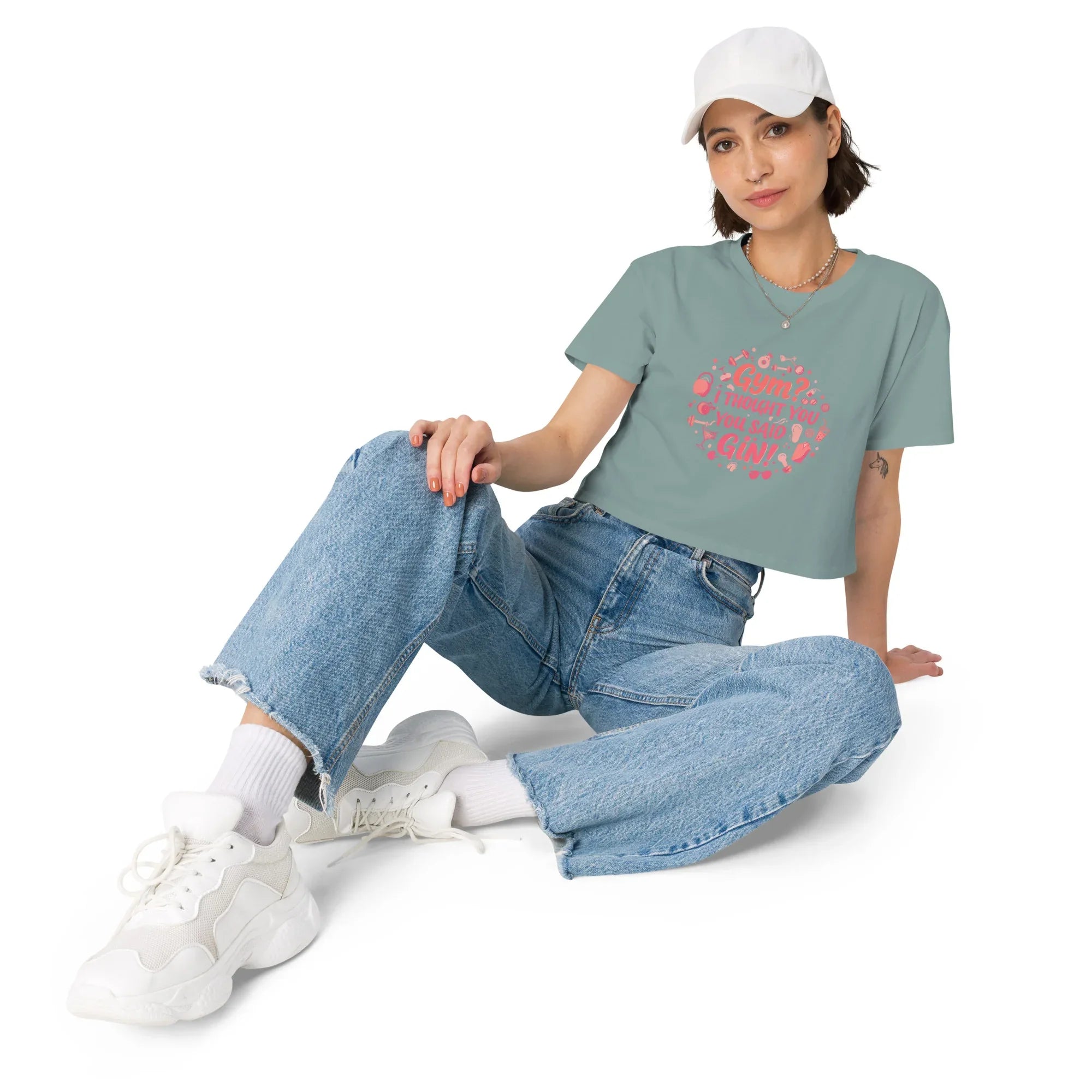 Women’s Crop Top | Gym? I Thought You Said Gin! Crop Tops AwRans Clothing womens-crop-top-mineral-front-67c0cb4f7435b