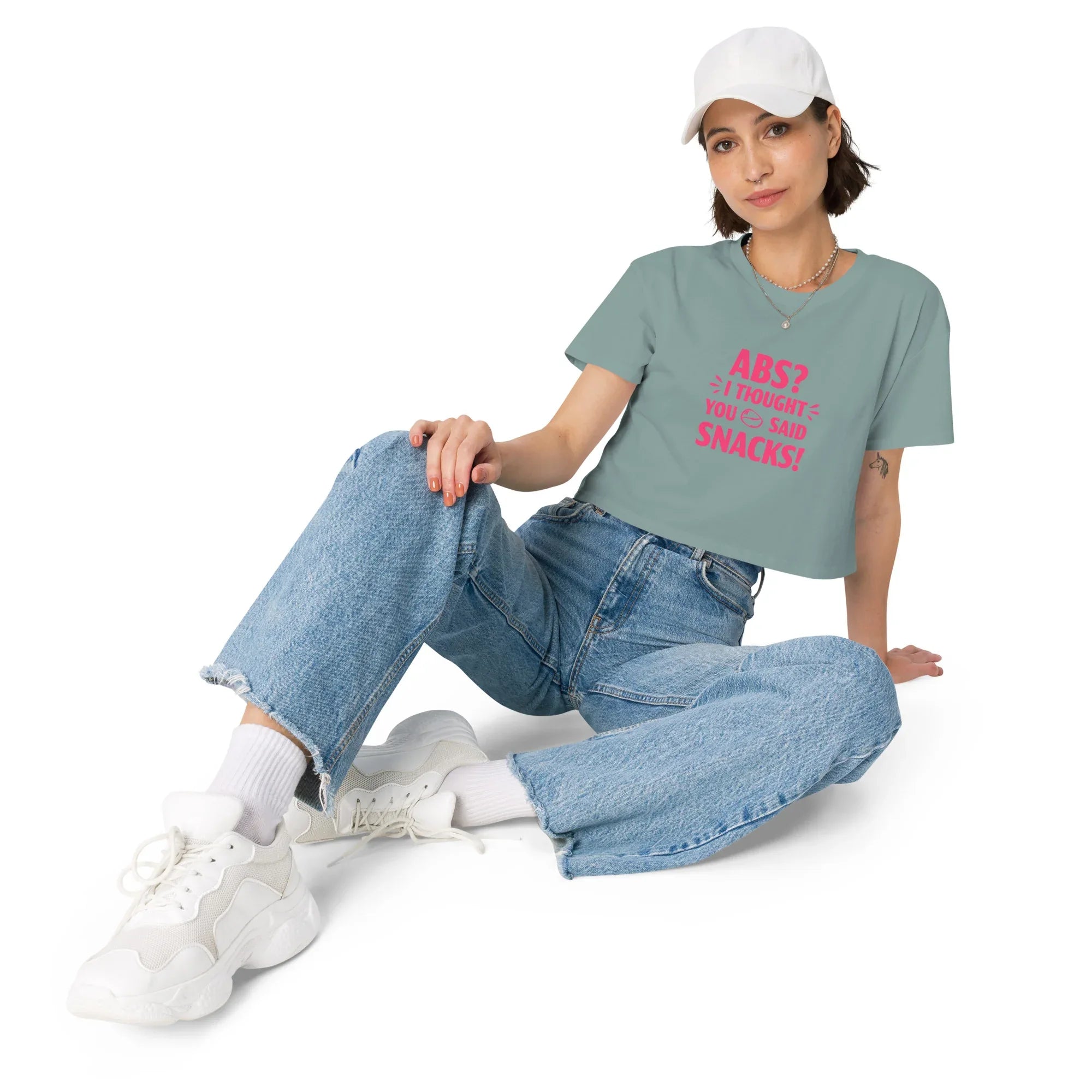 Women’s Crop Top | ABS? I Thought You Said Snacks! Crop Tops AwRans Clothing womens-crop-top-mineral-front-67c0ccc7de7d4