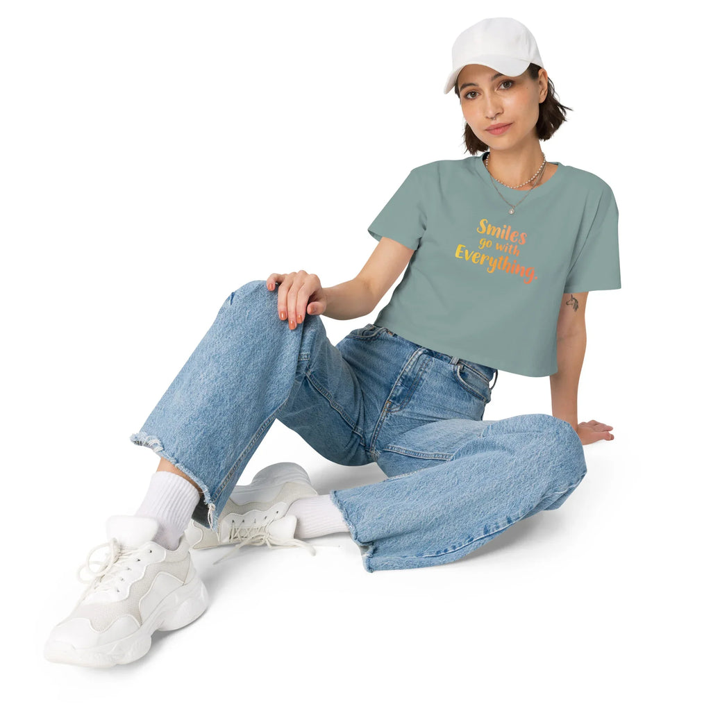 Women’s Crop Top | Smiles Go With Everything. Crop Tops AwRans Clothing womens-crop-top-mineral-front-67c0d4879ec49