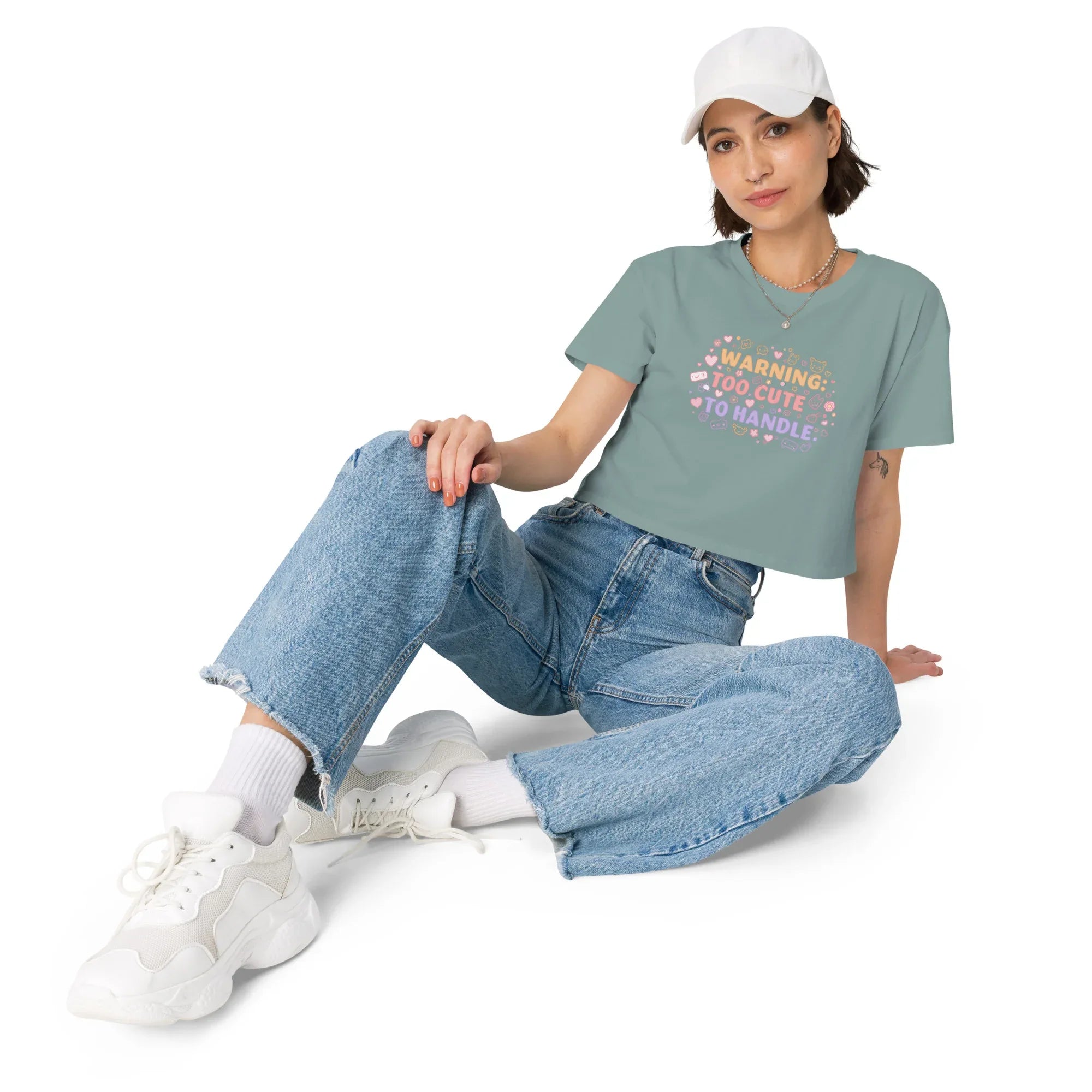 Women’s Crop Top | Warning: Too Cute To Handle Crop Tops AwRans Clothing womens-crop-top-mineral-front-67c0d7da8ec98