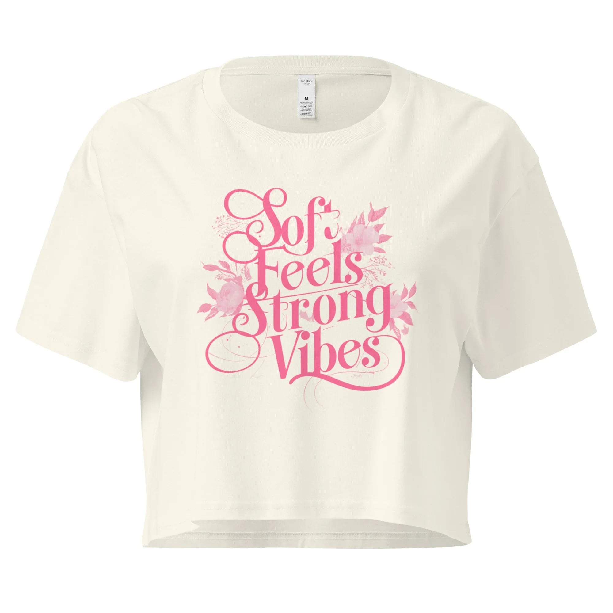 Women’s Crop Top | Soft Feels,Strong Vibes Crop Tops AwRans Clothing womens-crop-top-natural-front-67be17969ce24