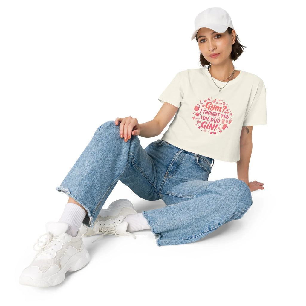 Women’s Crop Top | Gym? I Thought You Said Gin! Crop Tops AwRans Clothing womens-crop-top-natural-front-67c0cb4f7dec9