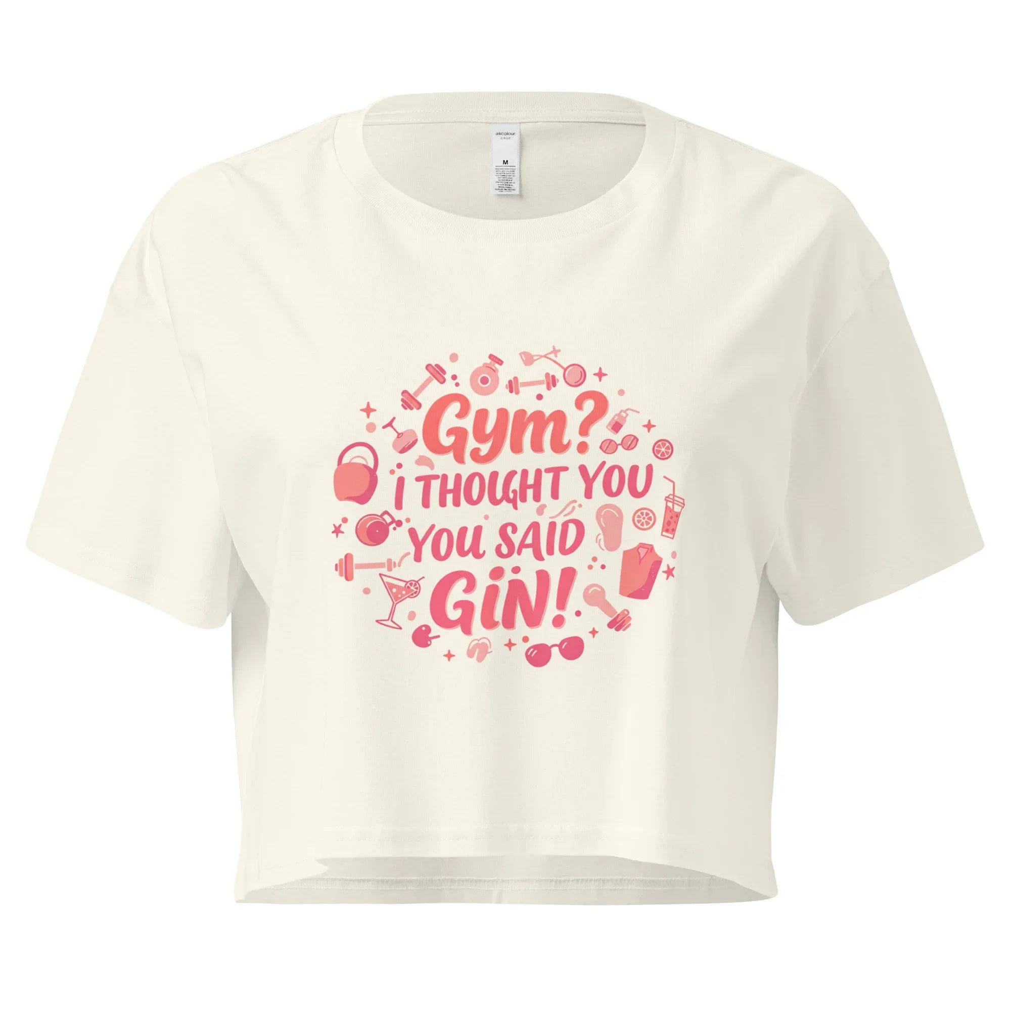 Women’s Crop Top | Gym? I Thought You Said Gin! Natural Crop Tops AwRans Clothing womens-crop-top-natural-front-67c0cb4f88d7d