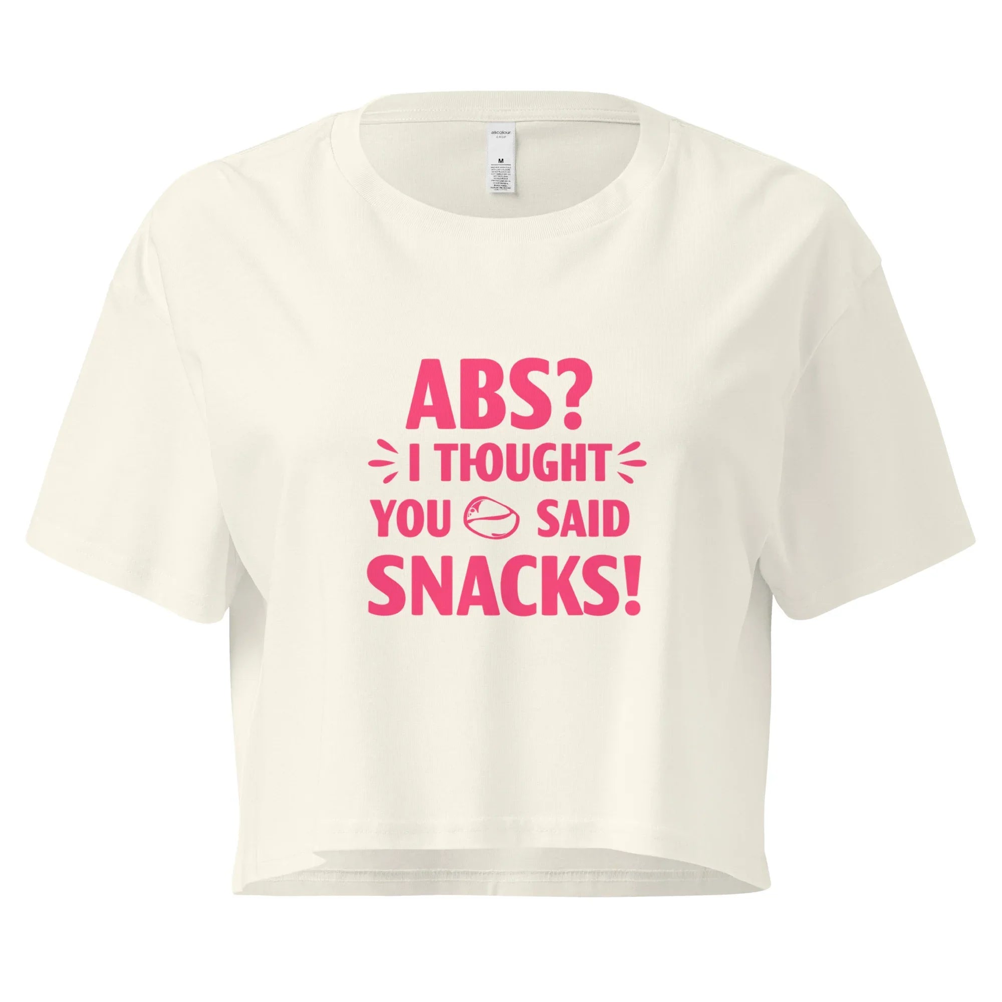 Women’s Crop Top | ABS? I Thought You Said Snacks! Natural Crop Tops AwRans Clothing womens-crop-top-natural-front-67c0ccc800d3b