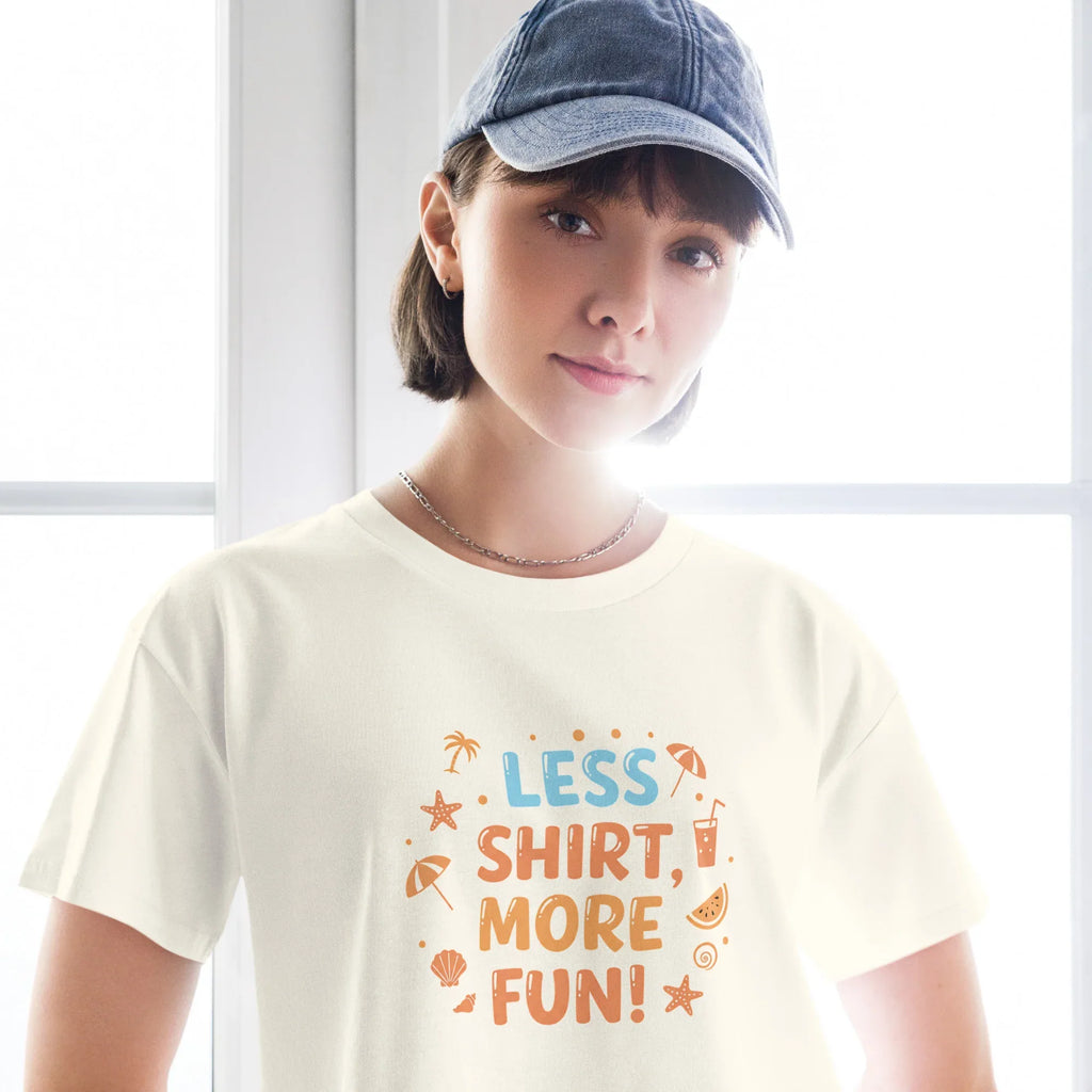 Women’s Crop Top | Less Shirt More Fun! Crop Tops AwRans Clothing womens-crop-top-natural-front-67c0d241e106f