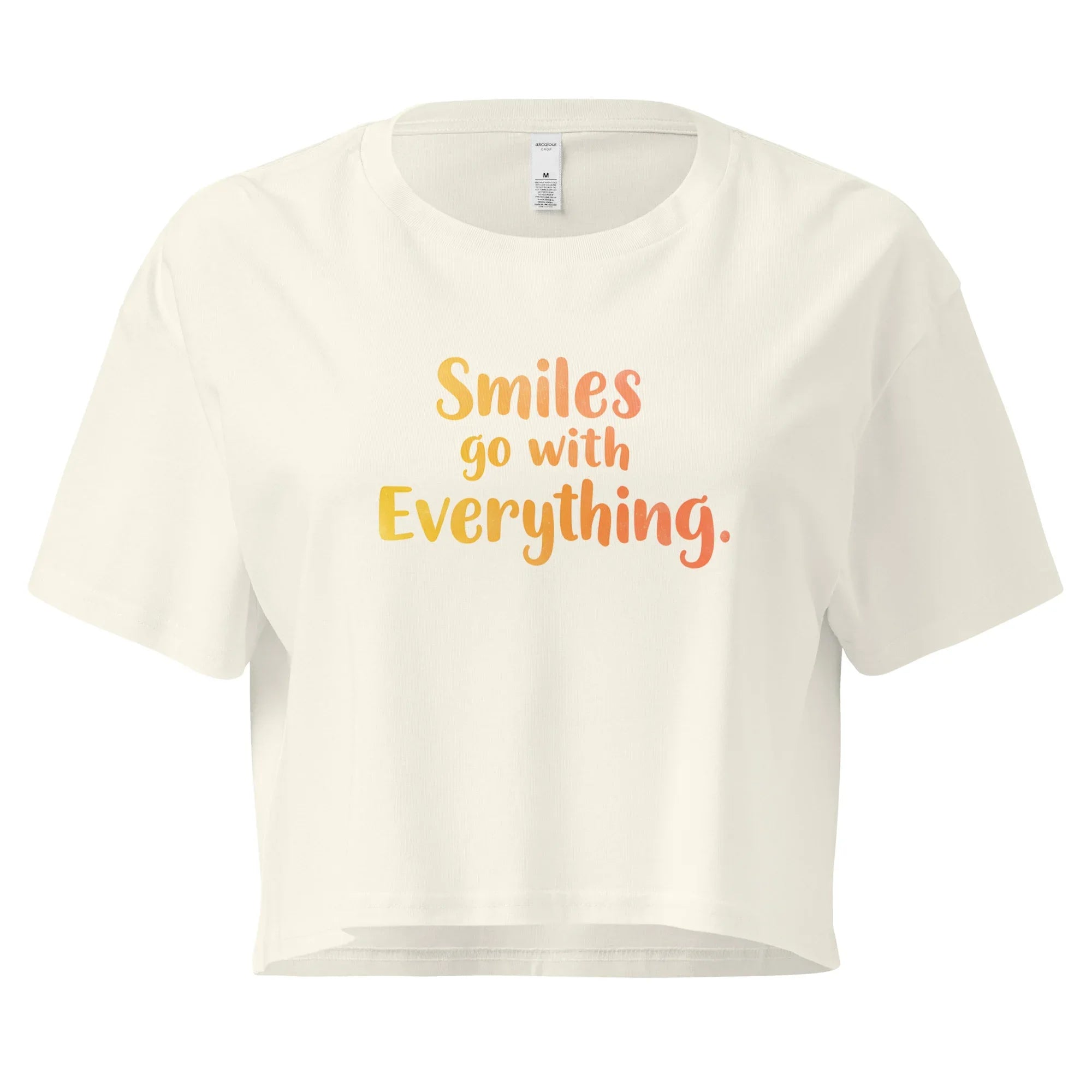 Women’s Crop Top | Smiles Go With Everything. Natural Crop Tops AwRans Clothing womens-crop-top-natural-front-67c0d487b07b4