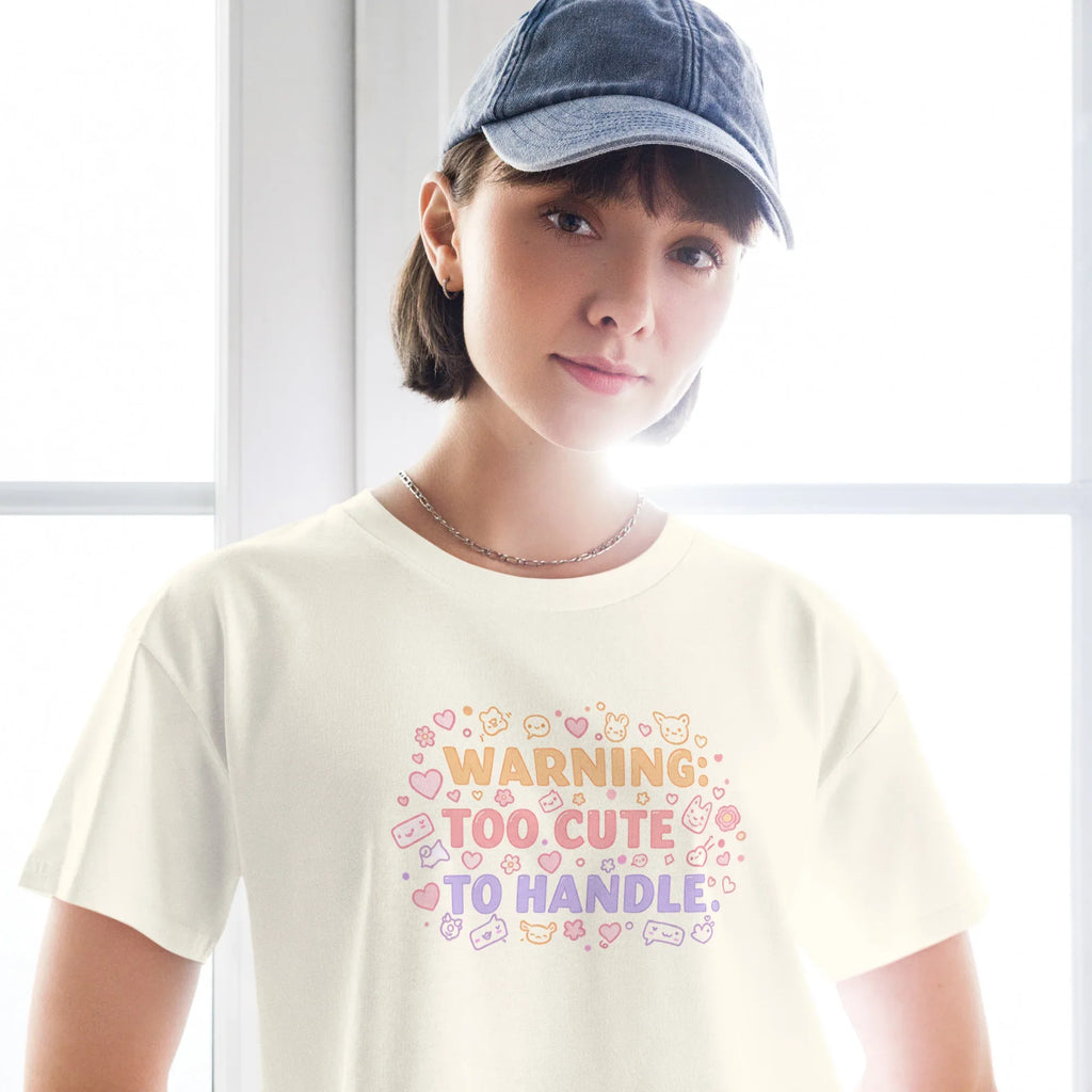 Women’s Crop Top | Warning: Too Cute To Handle Crop Tops AwRans Clothing womens-crop-top-natural-front-67c0d7da9864b