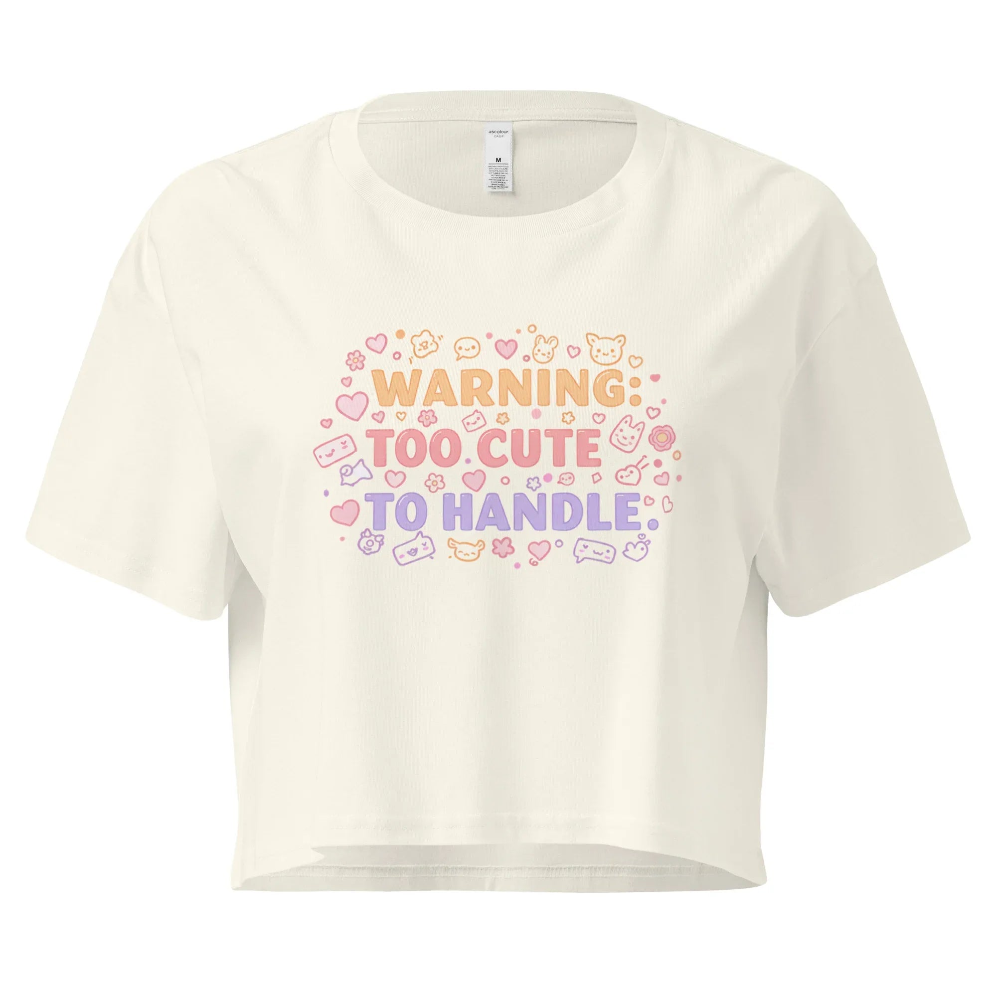 Women’s Crop Top | Warning: Too Cute To Handle Natural Crop Tops AwRans Clothing womens-crop-top-natural-front-67c0d7daaa391