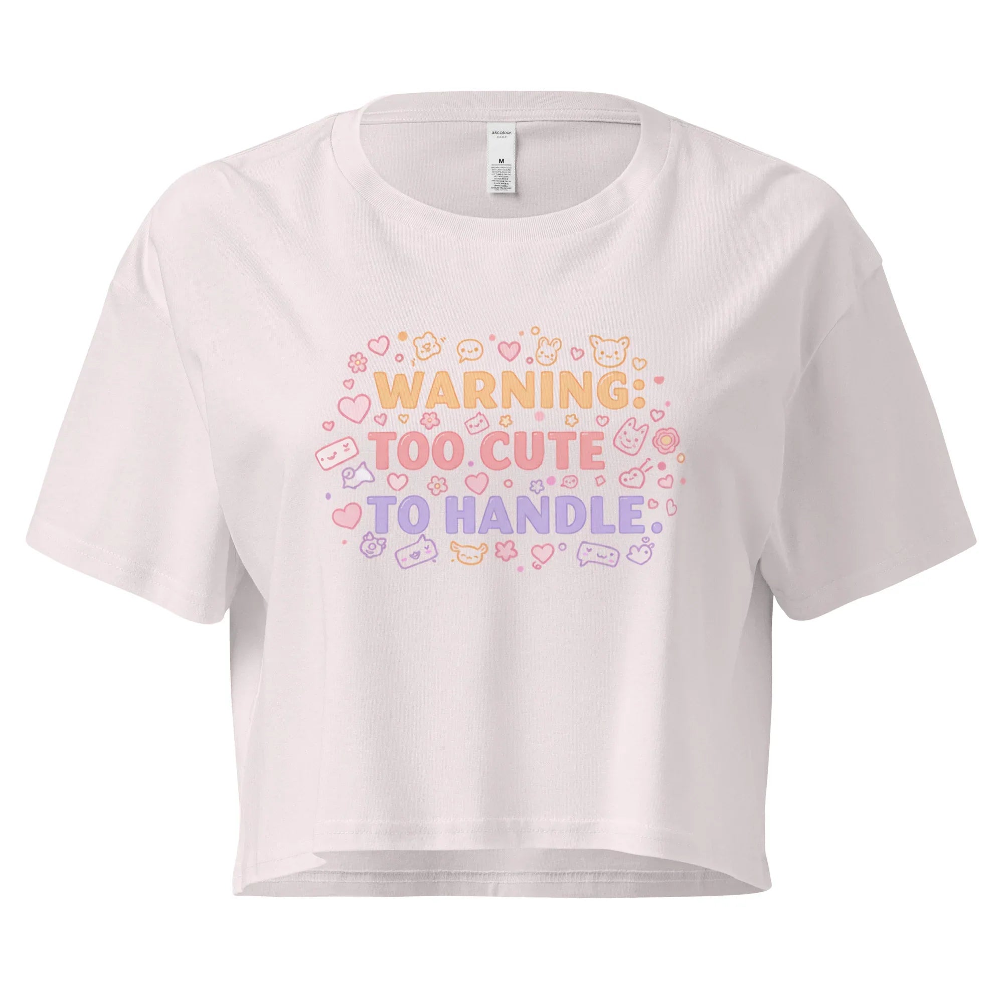 Women’s Crop Top | Warning: Too Cute To Handle Orchid Crop Tops AwRans Clothing womens-crop-top-orchid-front-67c0d7daa8c0d