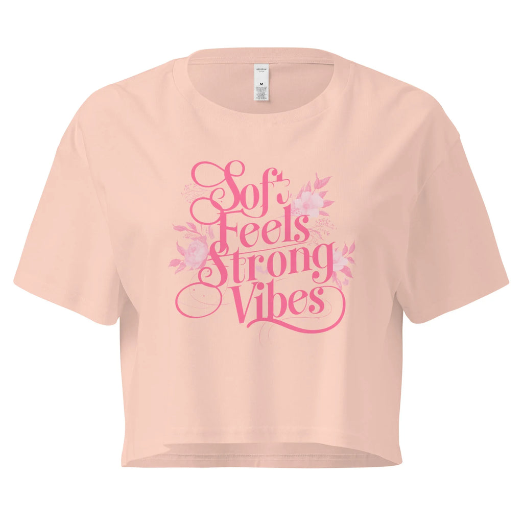 Women’s Crop Top | Soft Feels,Strong Vibes Crop Tops AwRans Clothing womens-crop-top-pale-pink-front-67be1796992fc